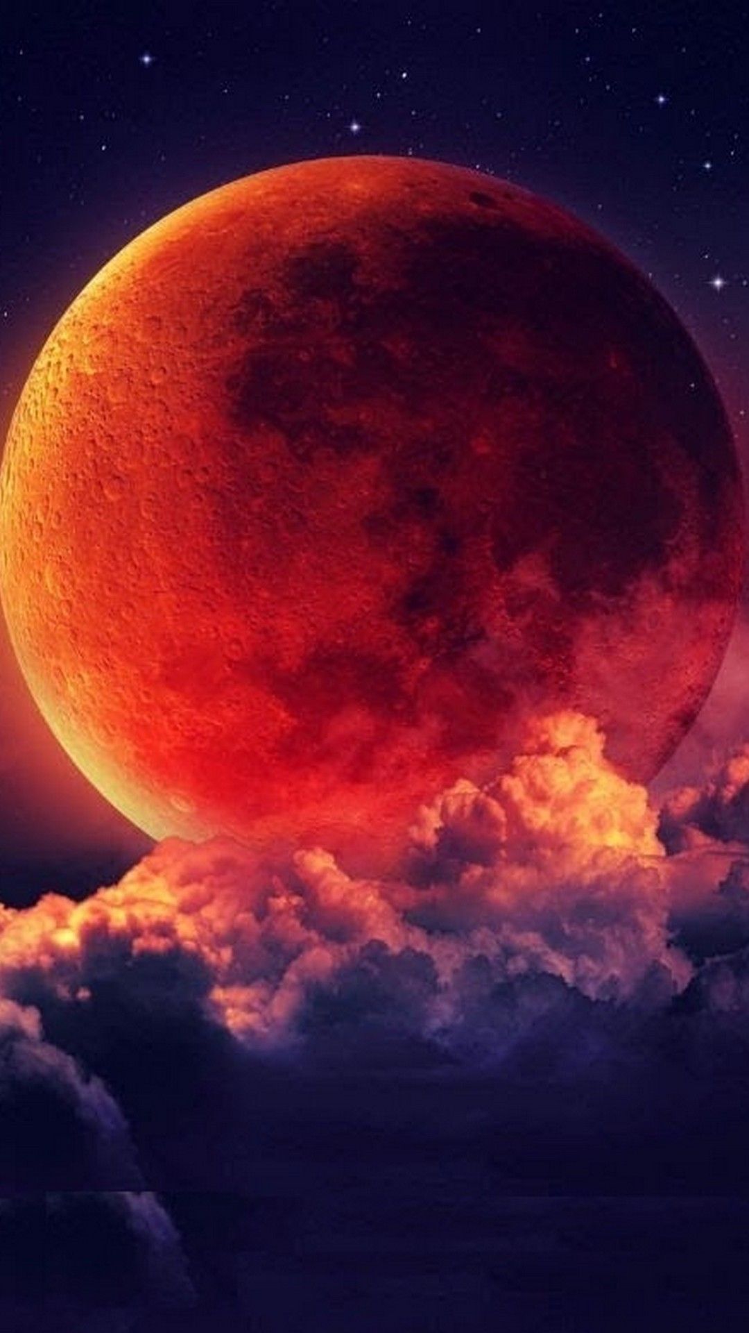 Luna rossa sangue tra nuvole, 1080x1920 Verticale, Samsung Galaxy