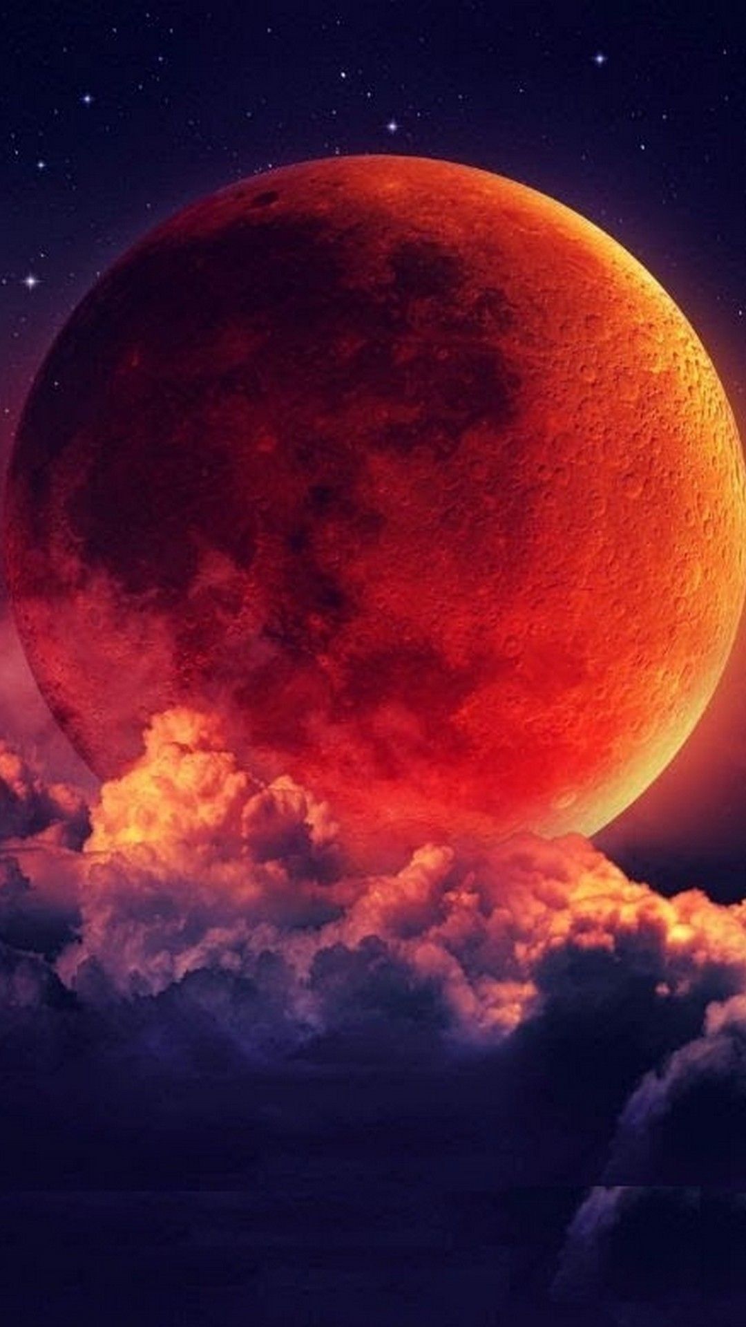 Luna rossa sangue tra nuvole, 1080x1920 Full HD Verticale, iPhone
