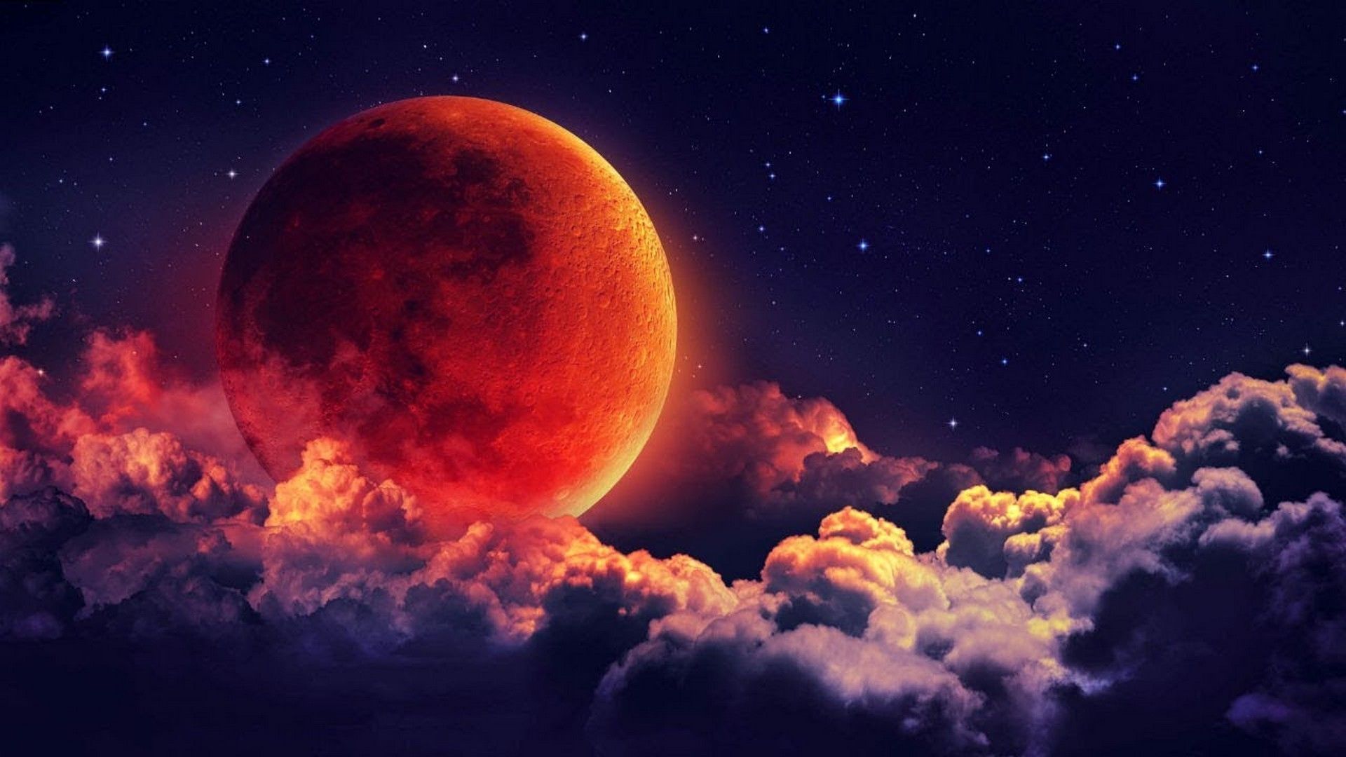 Luna rosso sangue tra nuvole, 1920x1080 1080p, Laptop