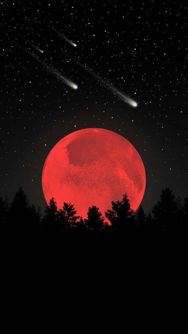 Luna rossa sangue con comete, 720x1280 Full HD Verticale, Smartphone