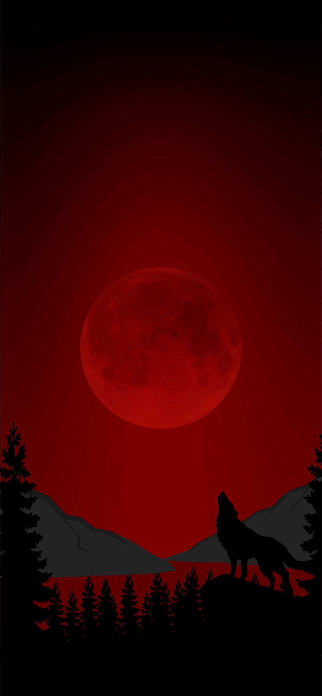 Lupo che ulula sotto luna rossa, 1126x2436 Verticale, Telefono