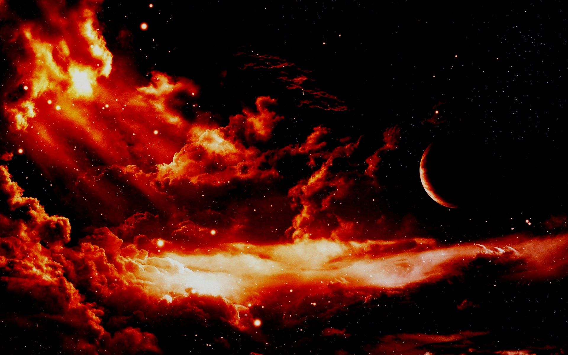 Luna rossa tra nuvole infuocate, 1920x1200 WUXGA, PC Desktop