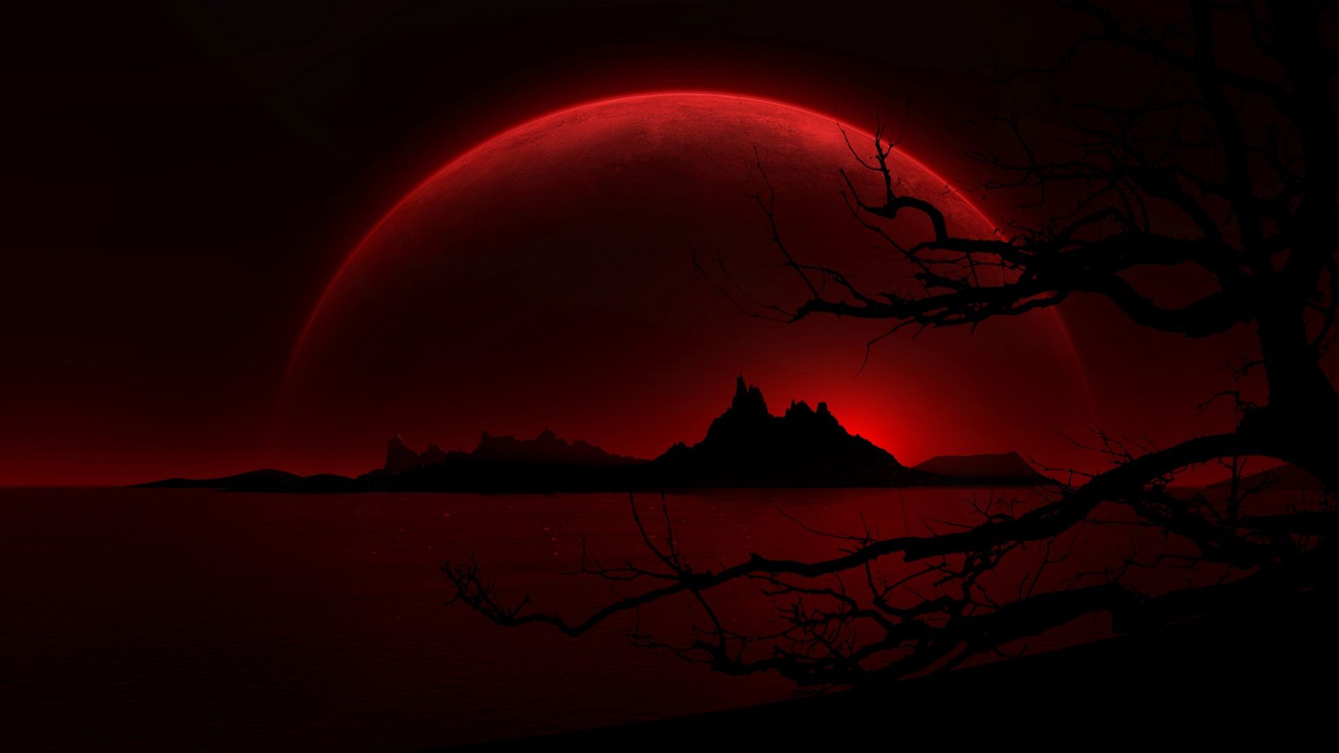 Luna rossa sangue paesaggio scuro, 1920x1080 Full HD, PC Desktop