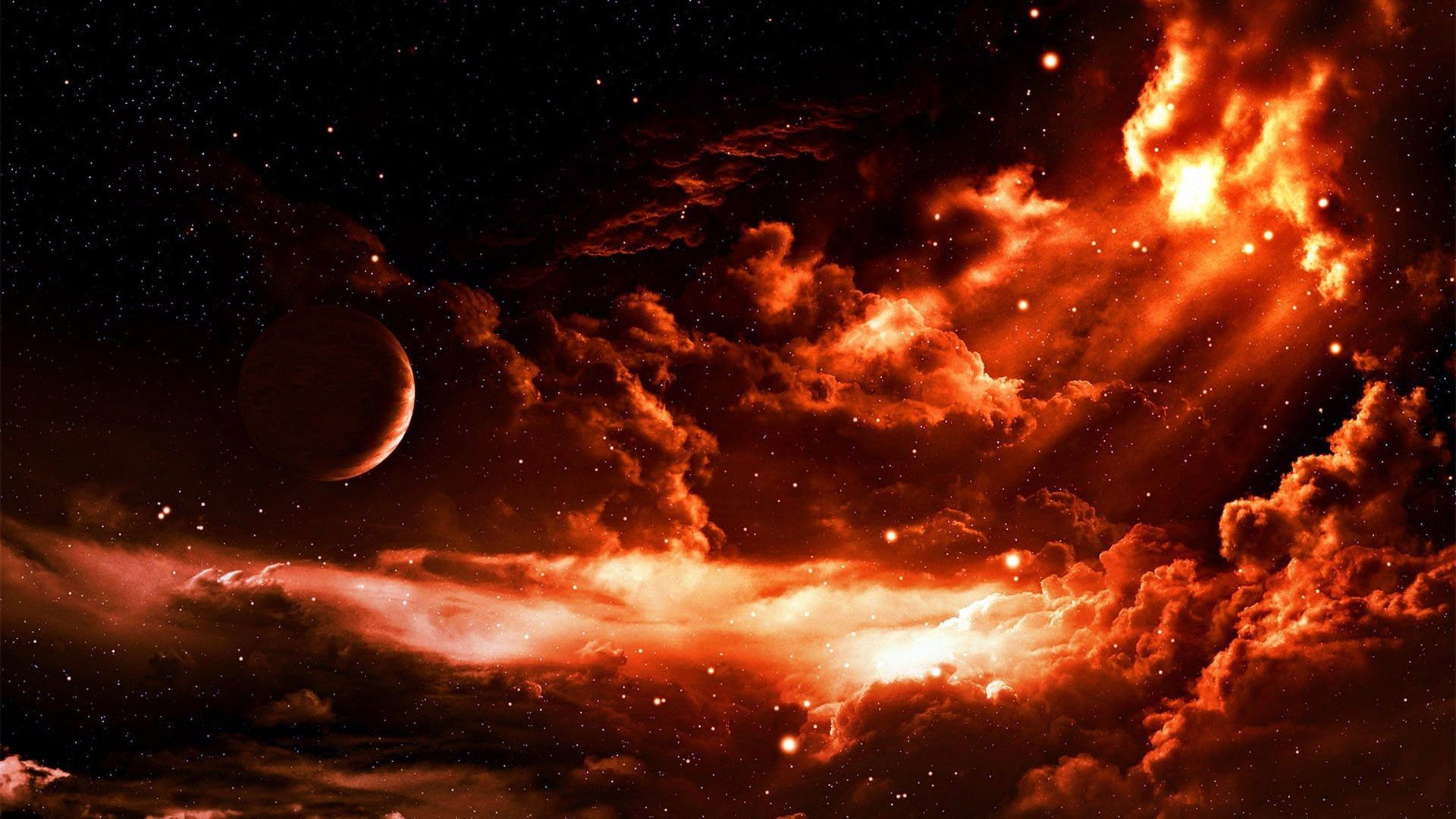 Luna rossa nebulosa spaziale, 1920x1080 1080p, Desktop