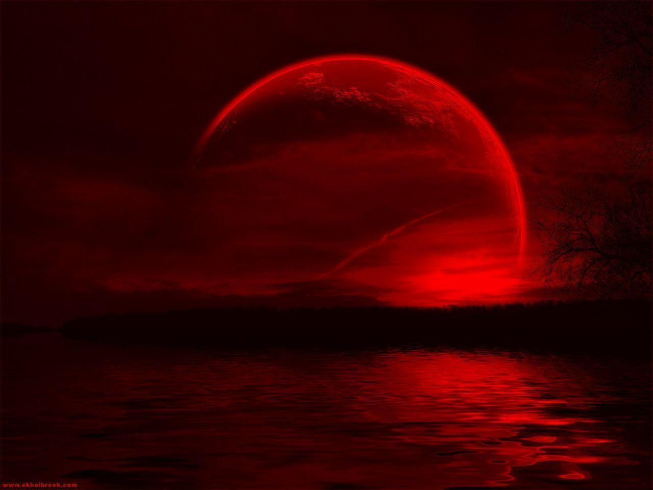 Luna rosso sangue su acqua, 1280x960 720p, PC
