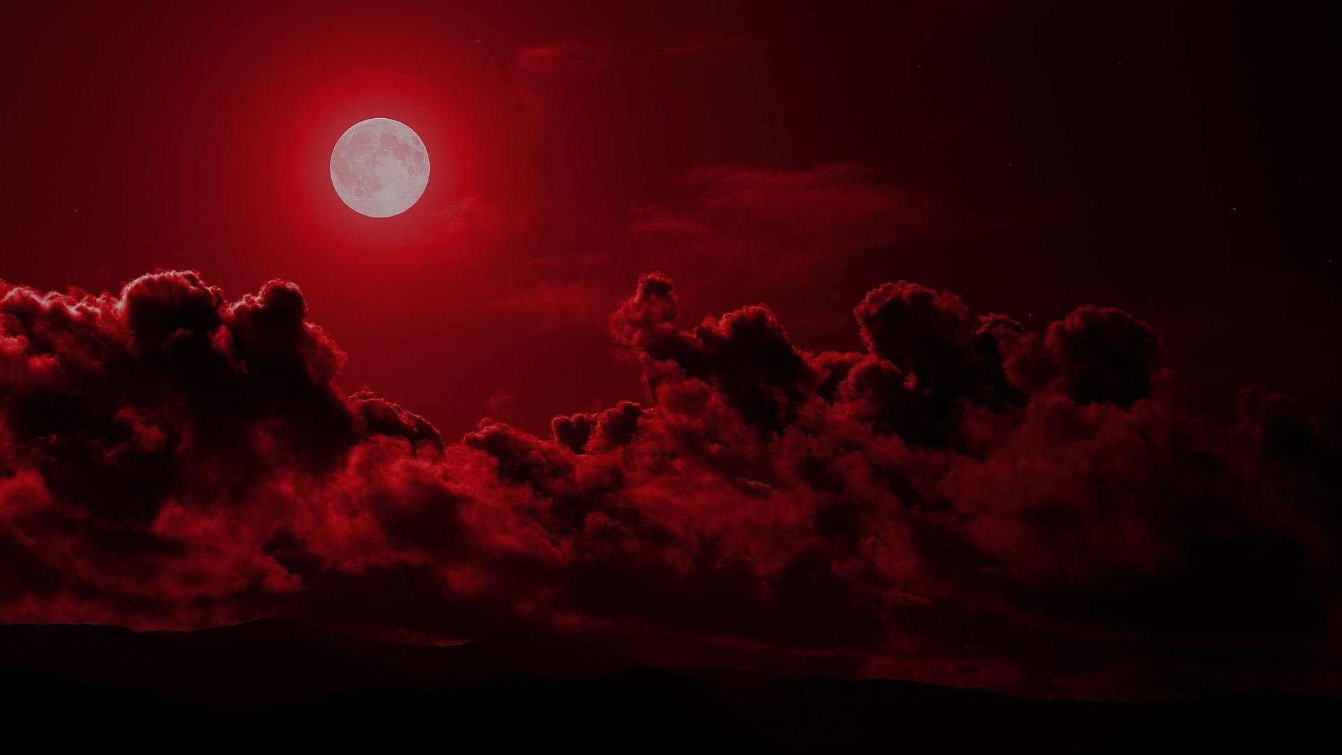 Luna rossa scura tra nuvole, 1920x1080 Full HD, Desktop