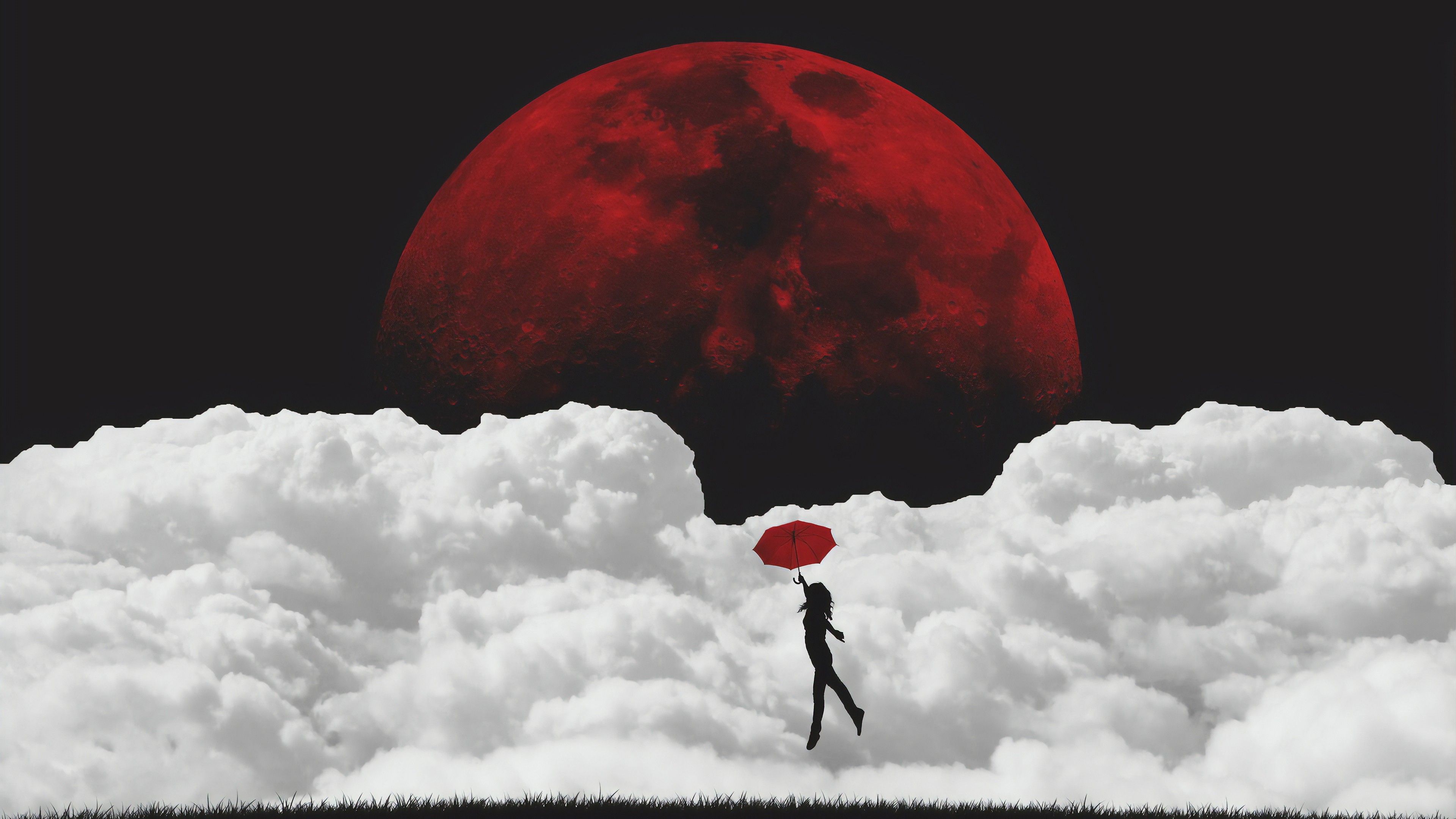Luna rossa con figura ombrello, 3840x2160 Ultra HD, 4K TV