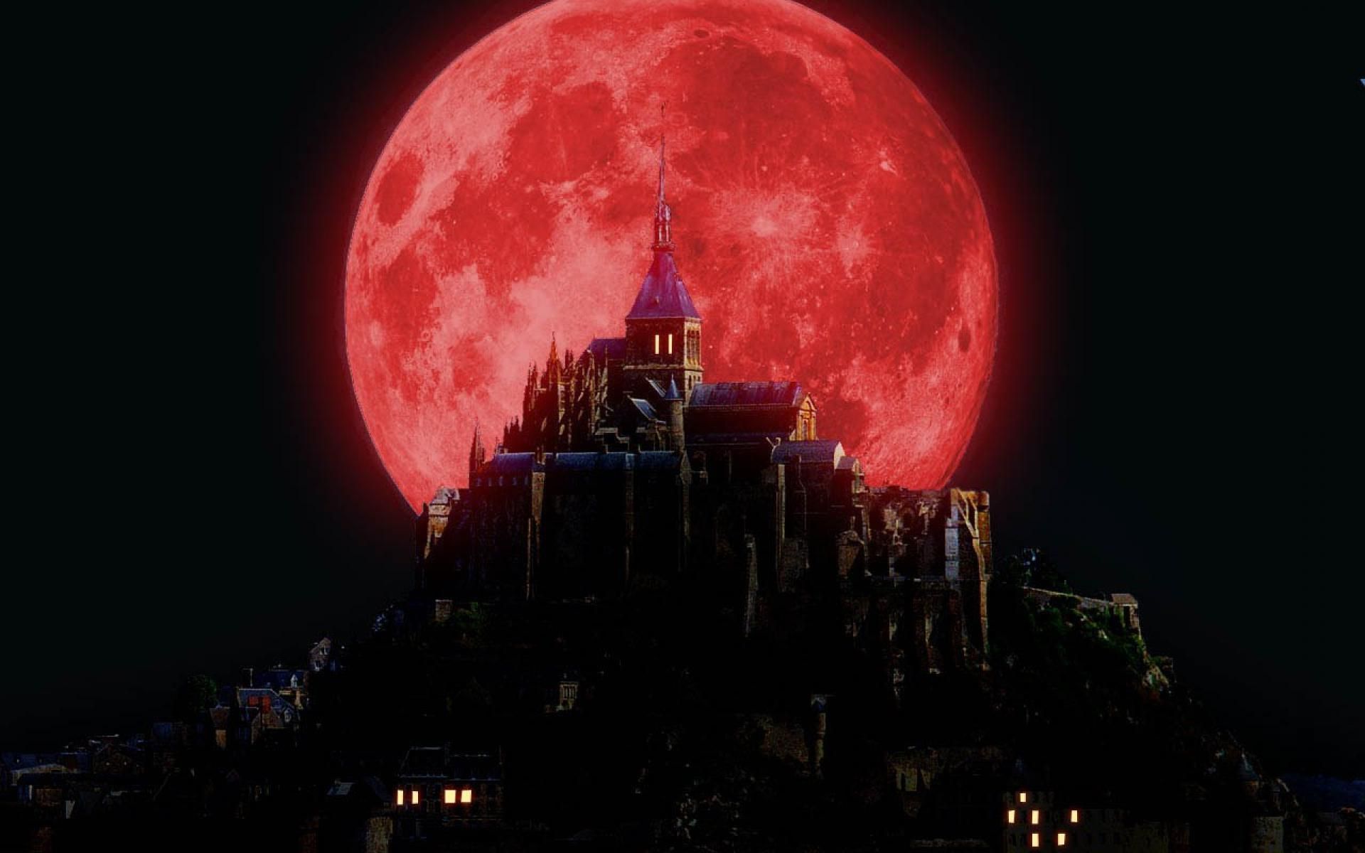 Castello con luna rossa scura, 1920x1200 WUXGA, iMac