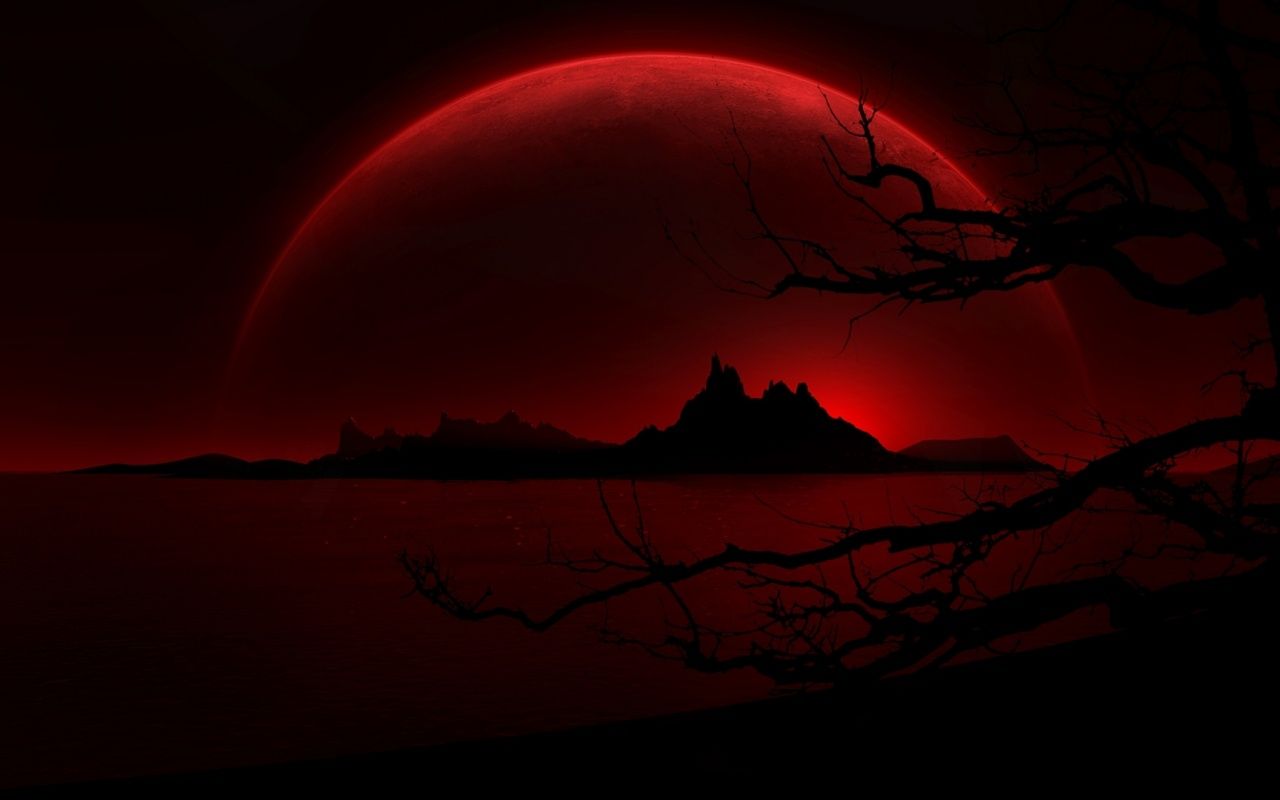 Luna rossa scura montagne, 1280x800 720p, PC