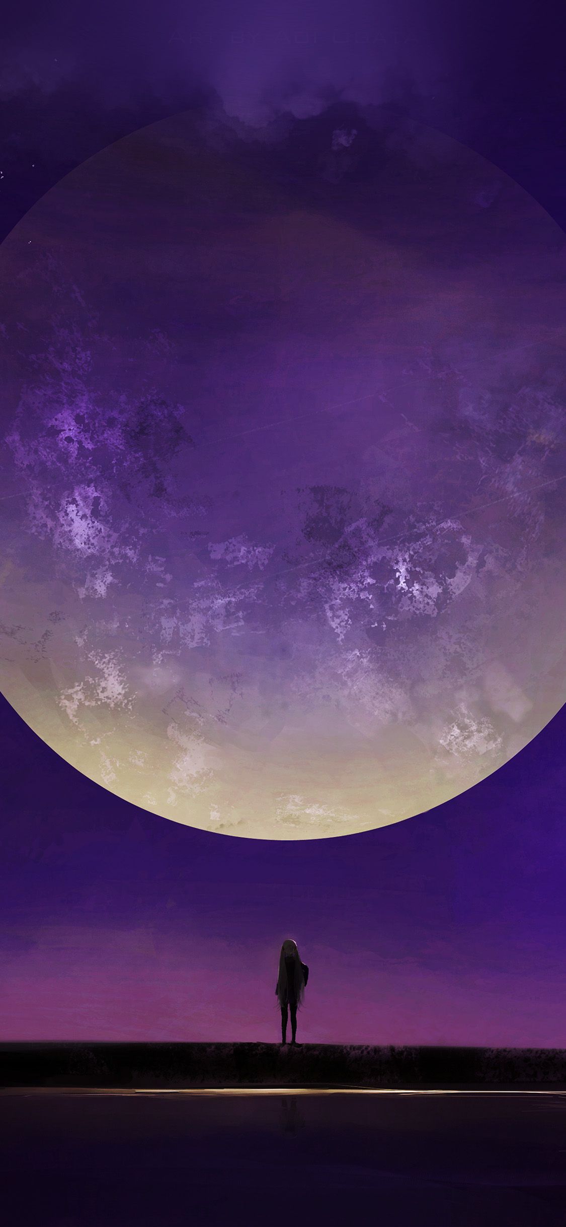 Luna viola gigante silhouette, 1125x2436 Full HD Verticale, Smartphone