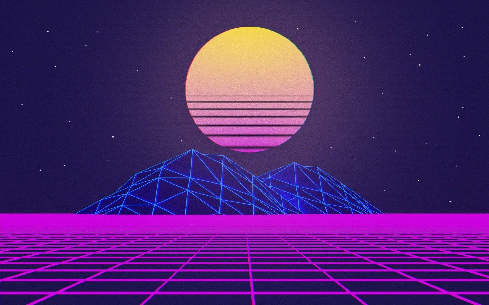 Luna retrowave montagne wireframe, 1920x1200 Full HD+, Desktop