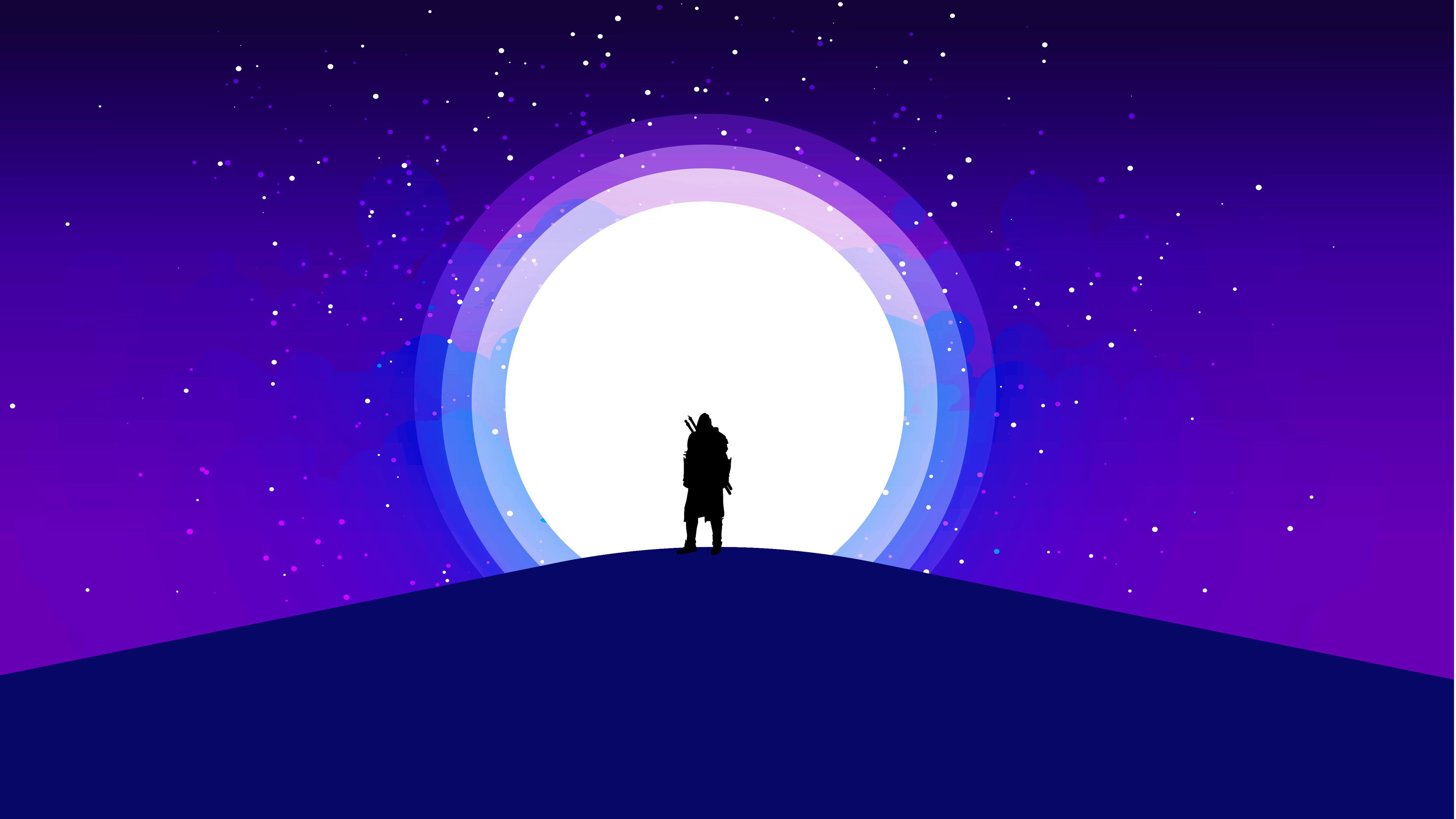 Guerriero silhouette luna viola, 3840x2160 UHD, PC 4K