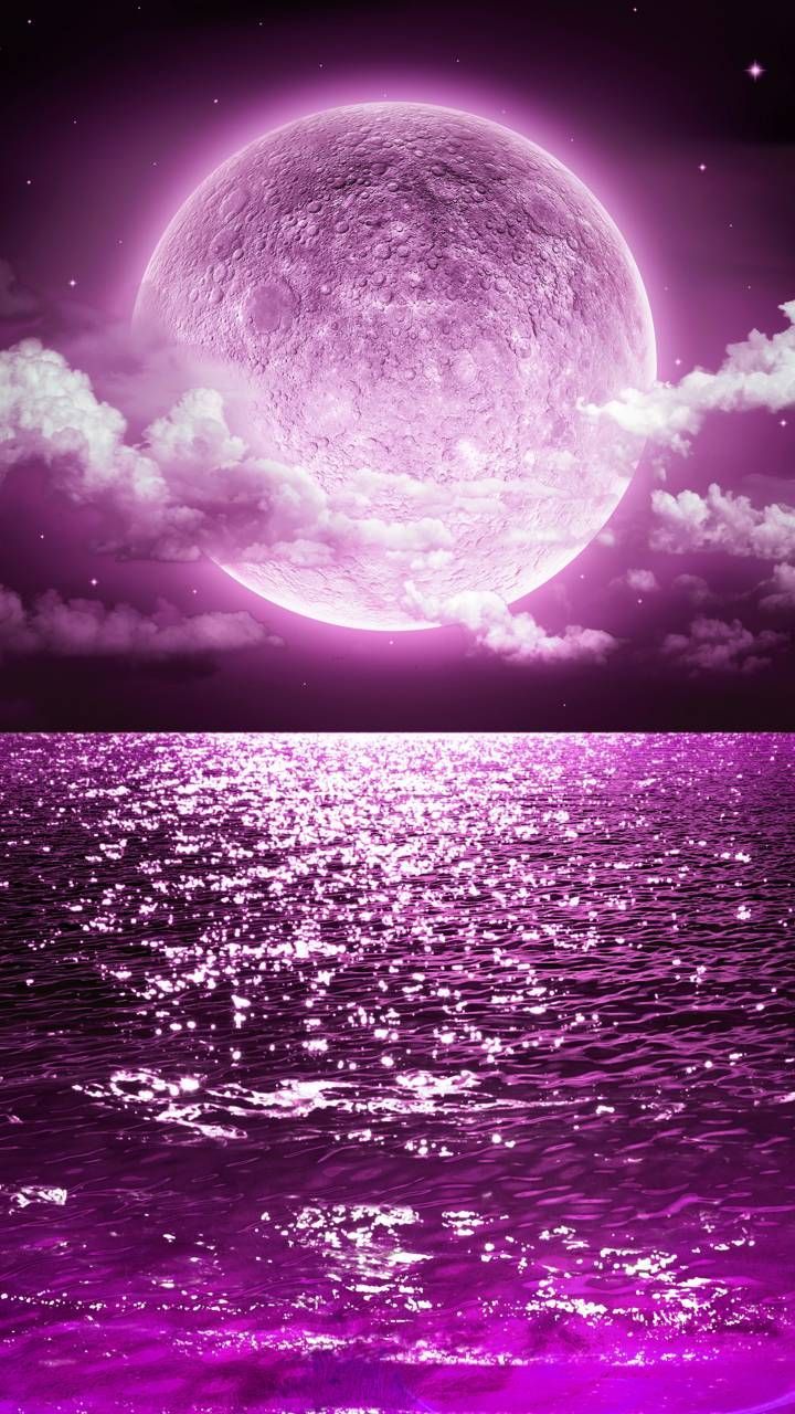 Luna viola sopra il mare, 720x1280 Verticale, OnePlus