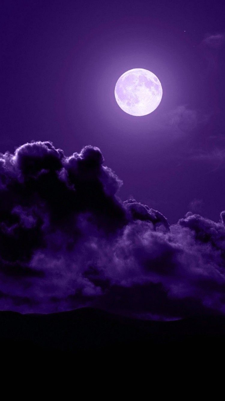 Luna piena tra nuvole viola, 750x1334 Verticale, iPhone
