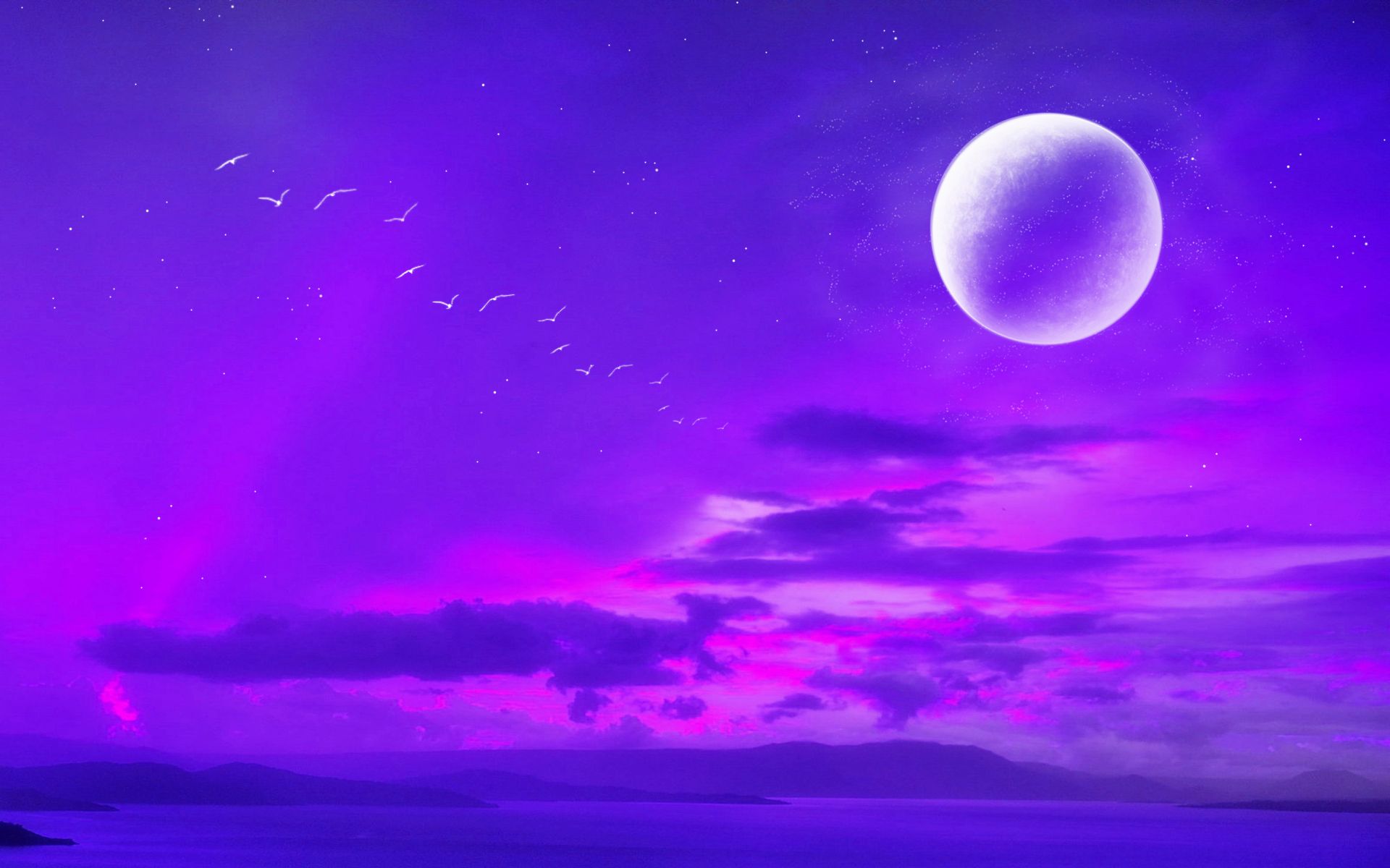 Luna viola su oceano notturno, 1920x1200 Full HD+ WUXGA, Desktop
