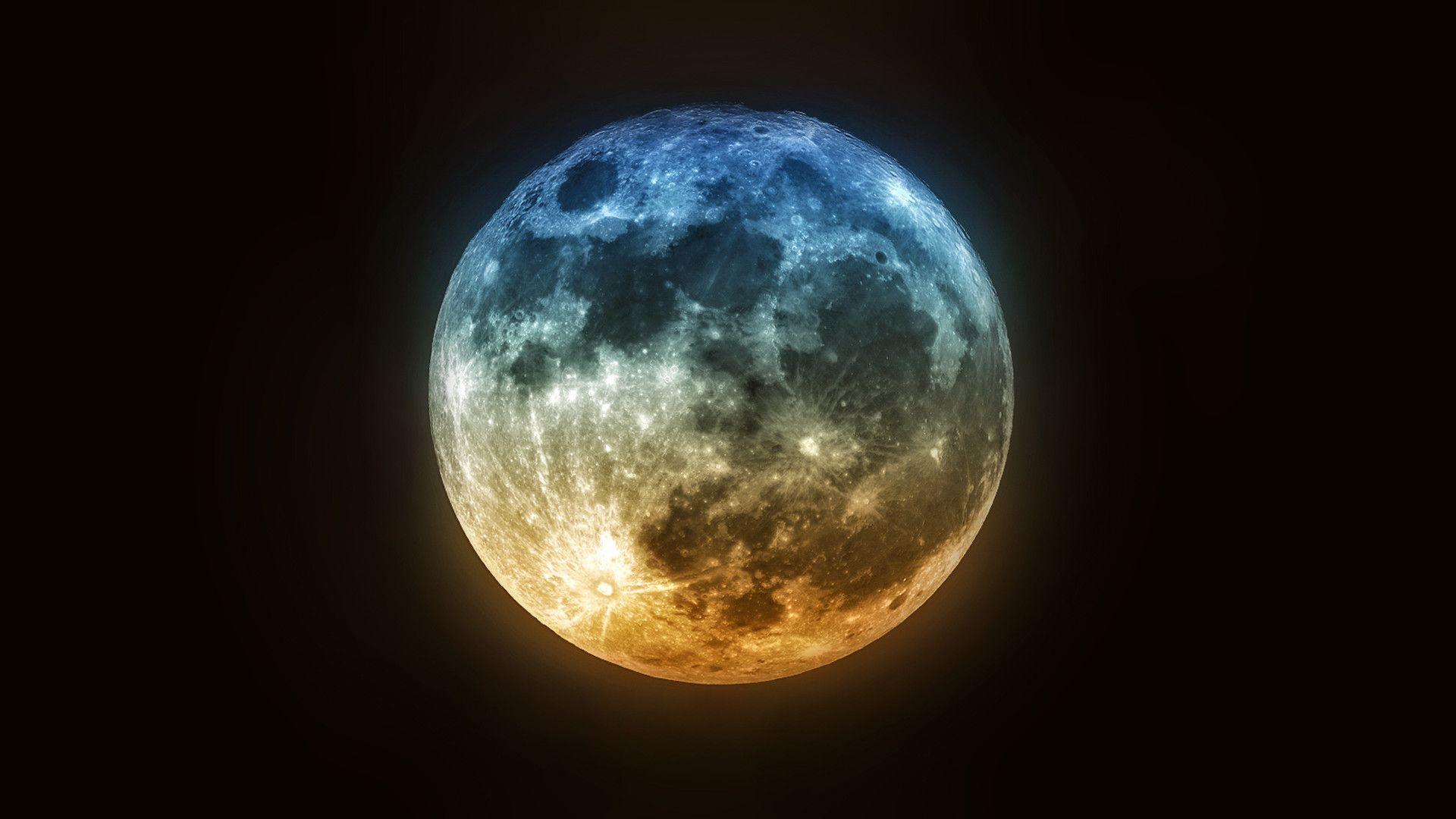 Luna piena blu e arancione, 1920x1080 1080p, PC