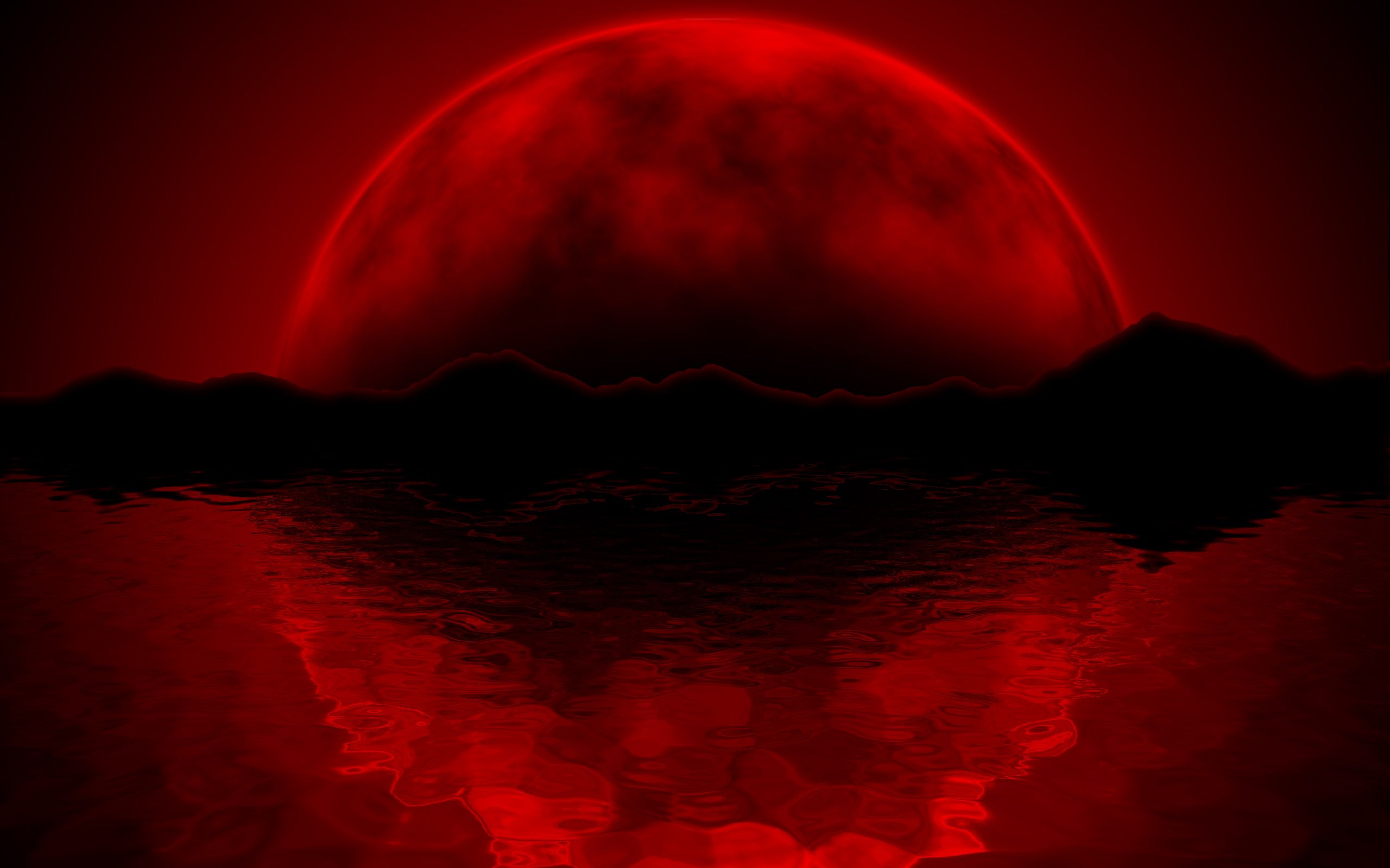 Luna rossa riflessa sull'acqua, 2560x1600 WQXGA, Desktop