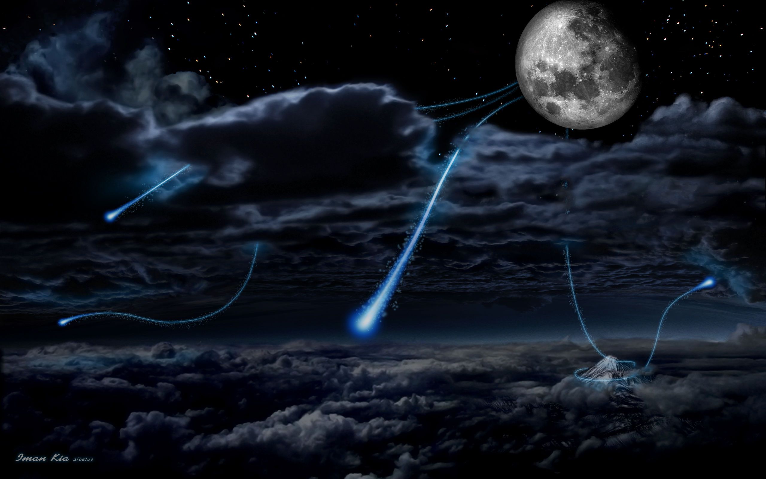 Luna piena con meteore blu, 2560x1600 WQXGA, MacBook Pro