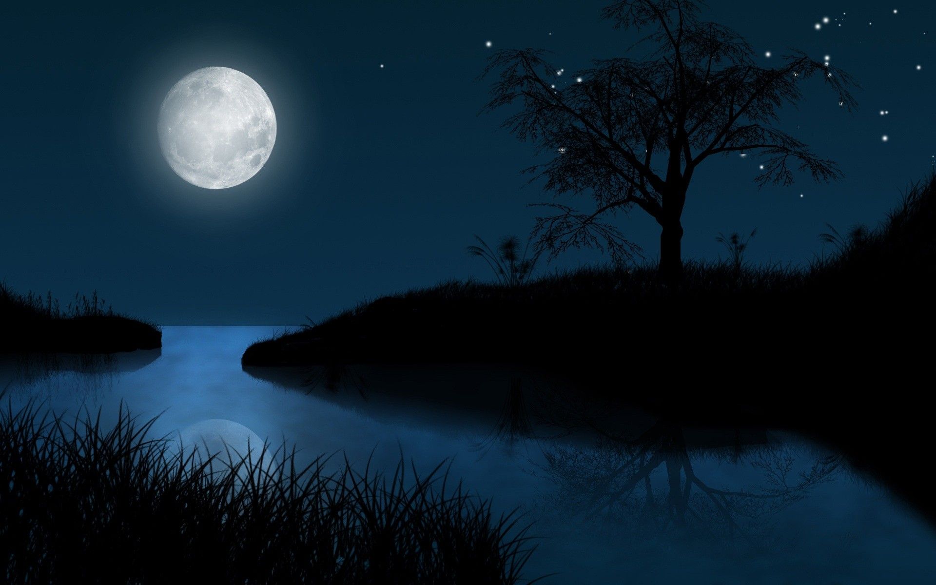 Luna piena su fiume notturno, 1920x1200 WUXGA, iMac