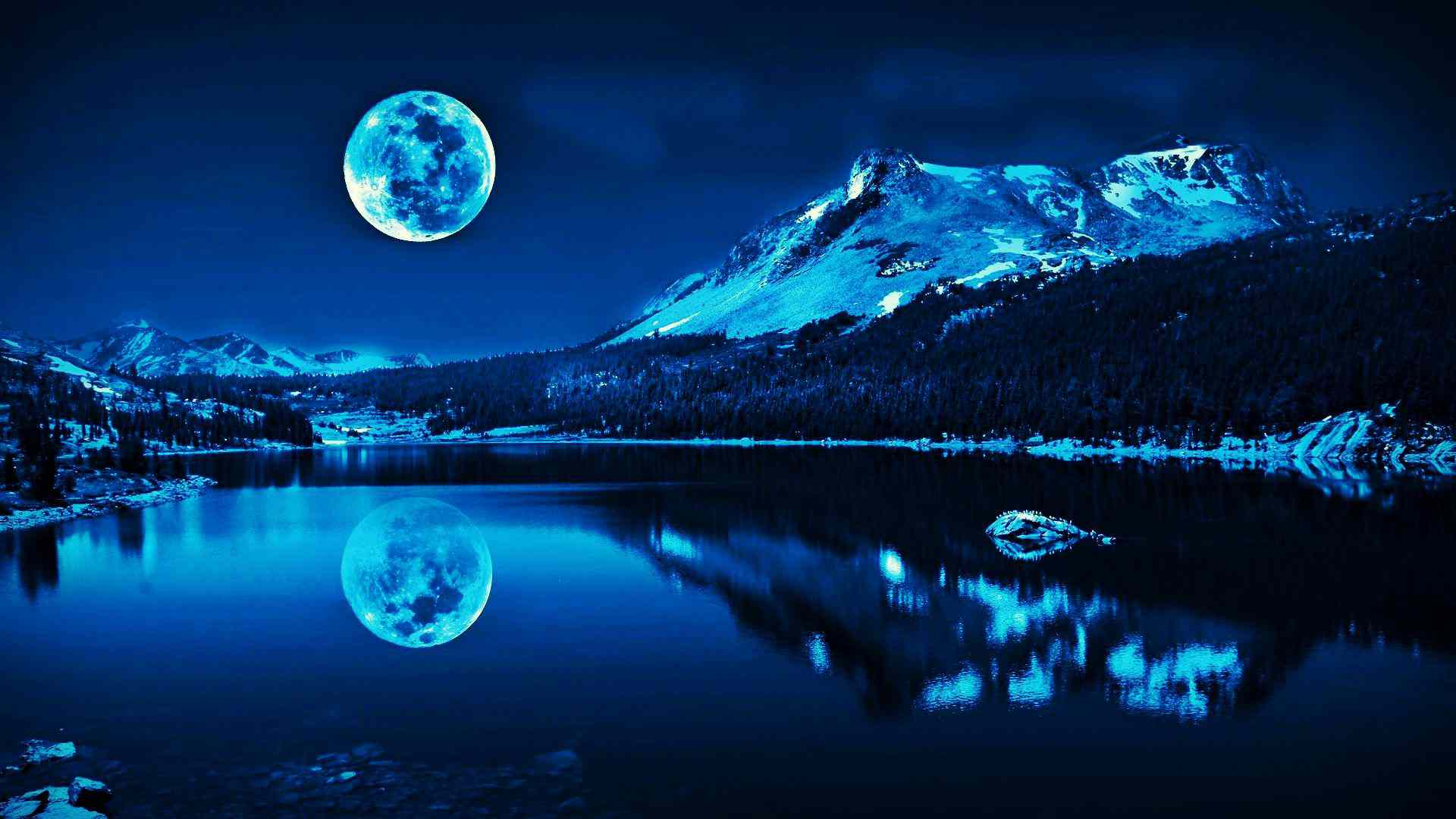 Luna piena su montagne innevate, 1920x1080 1080p, PC Desktop
