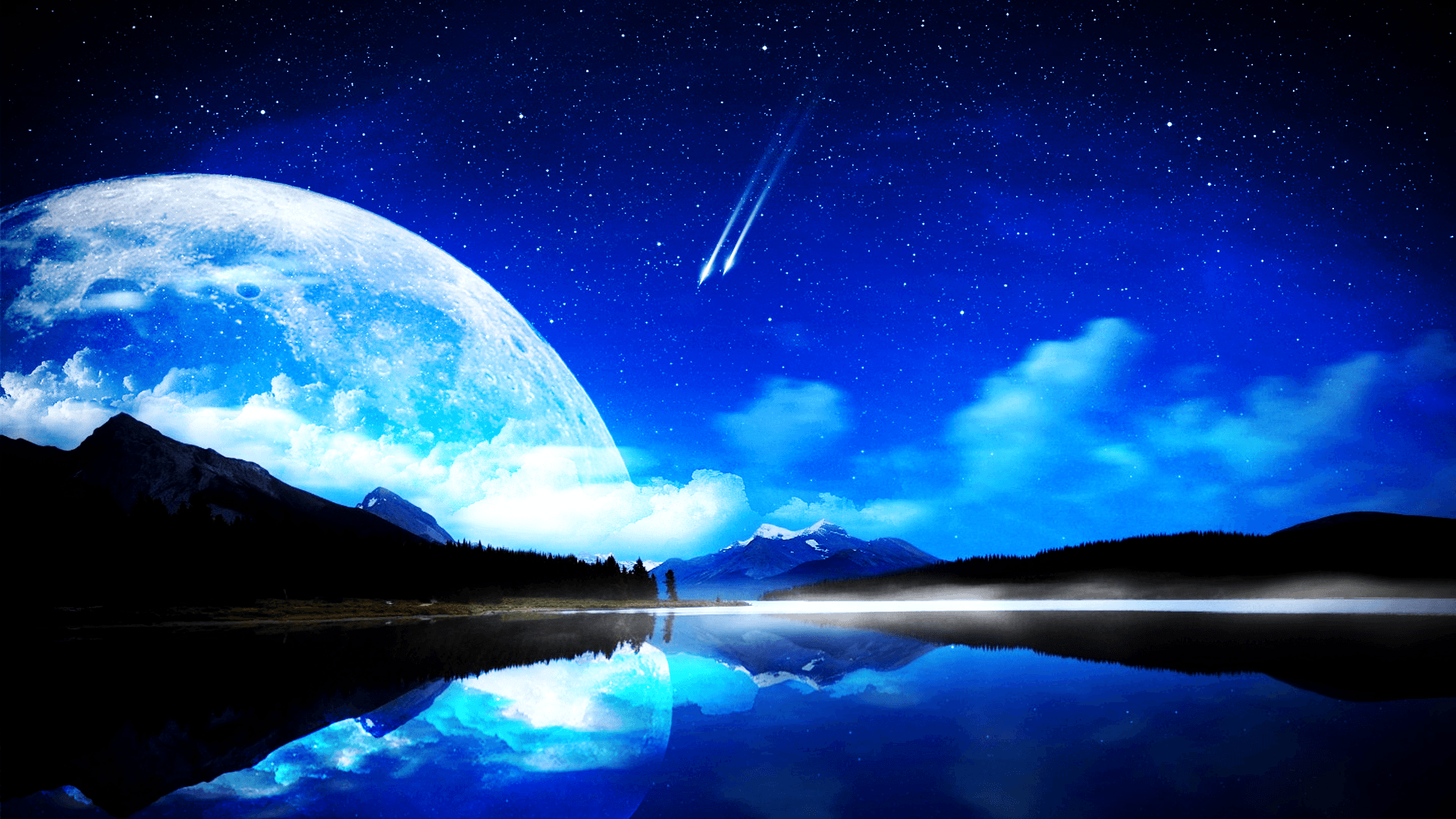 Luna gigante notte blu riflesso, 1920x1080 1080p, PC Desktop
