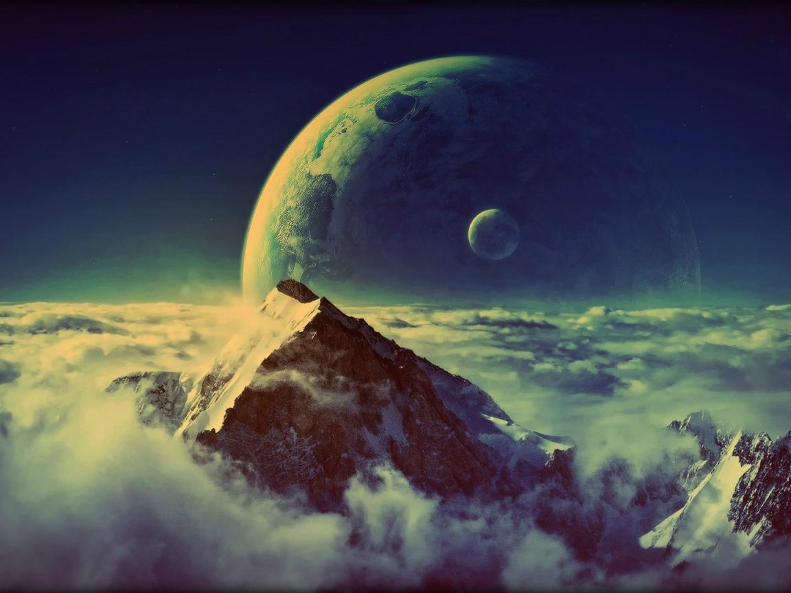 Luna gigante su montagna nuvole, 1152x864 HD, Laptop