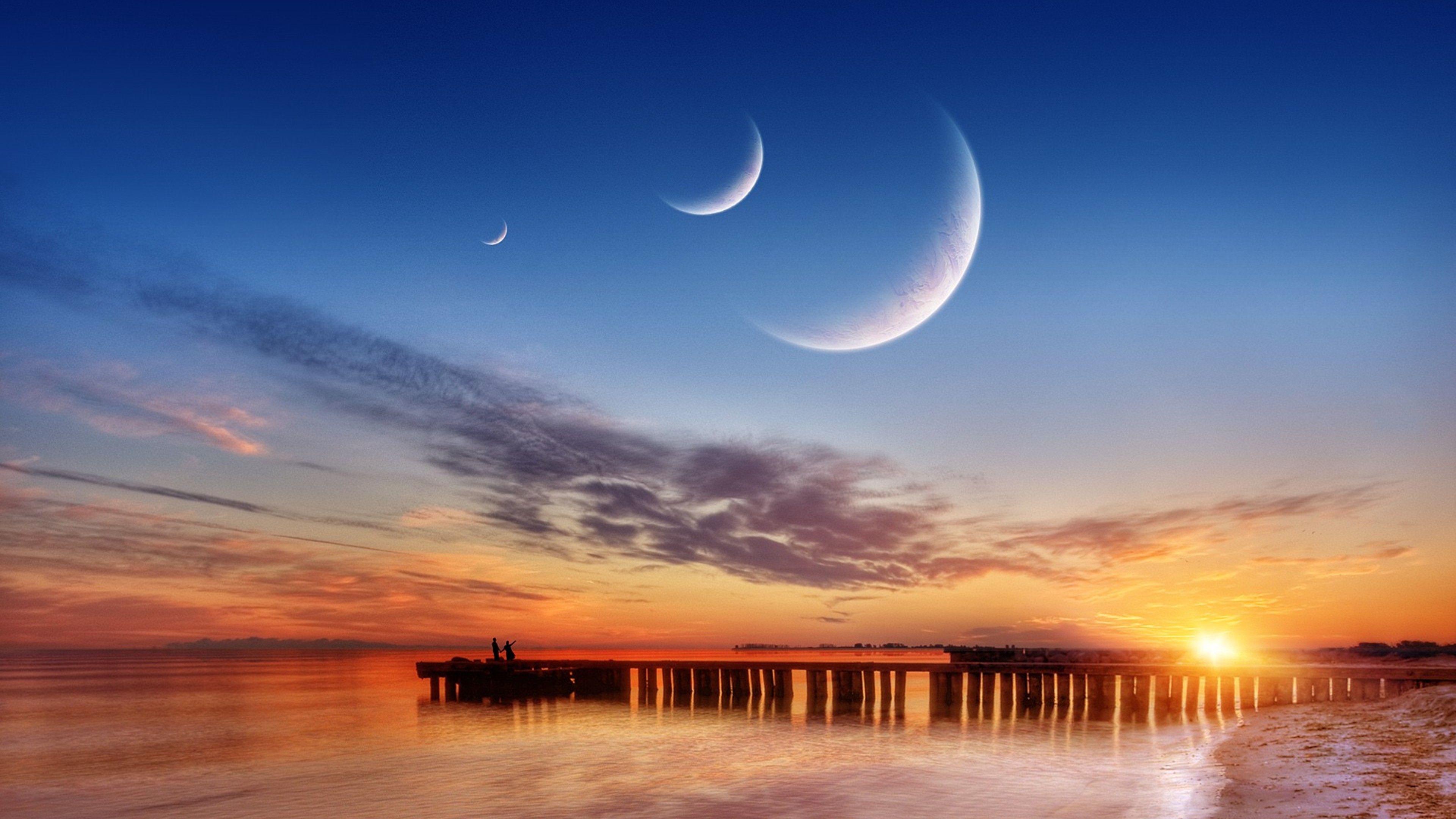 Falci di luna su molo, 3840x2160 UHD, PC 4K