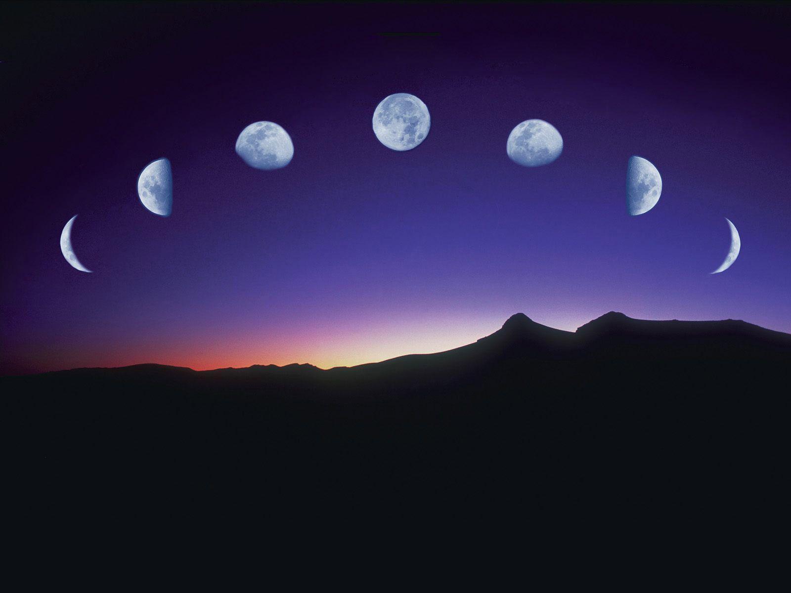 Fasi lunari su montagne al crepuscolo, 1600x1200 HD, Desktop