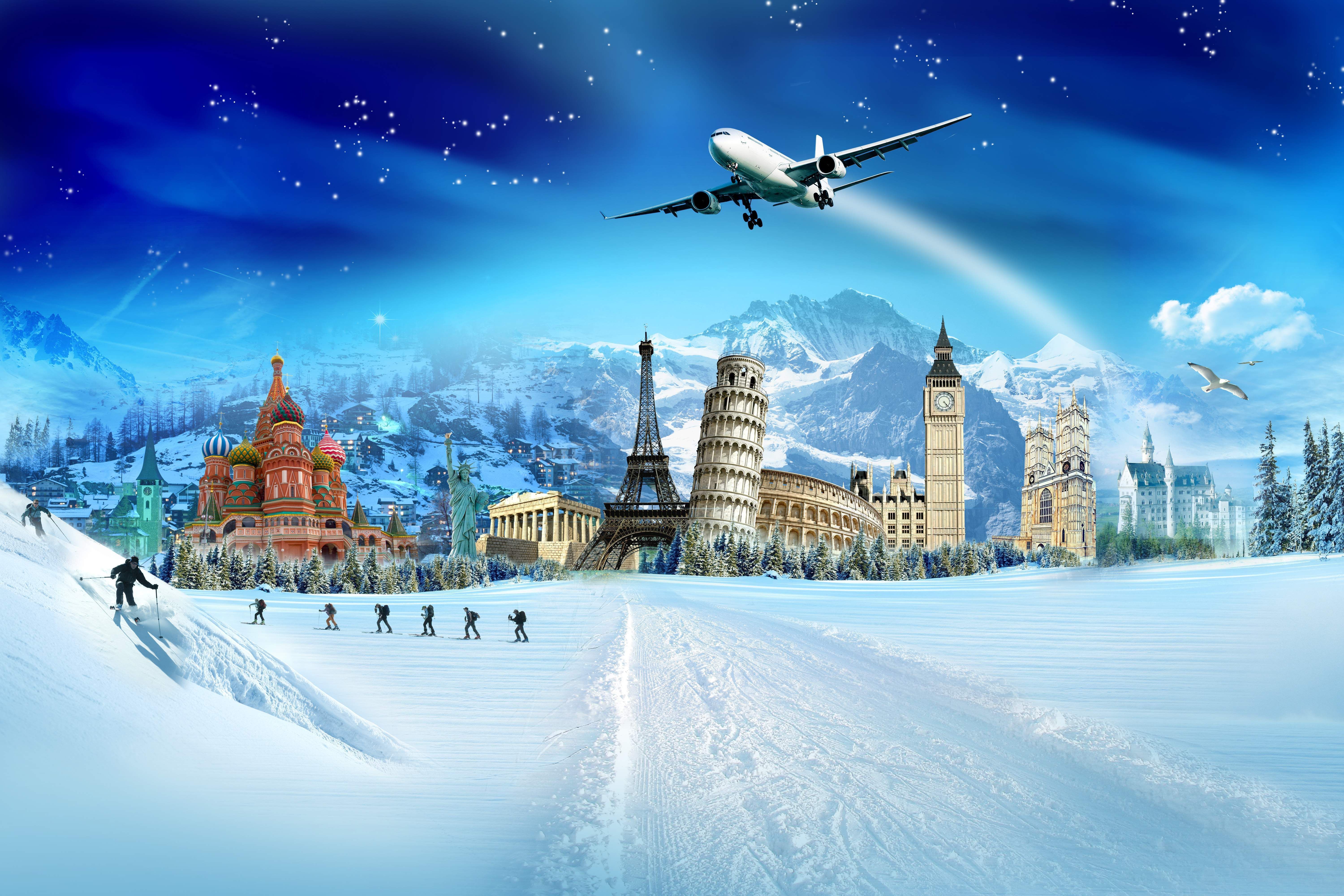 Monumenti famosi collage neve, 6000x4000 Ultra HD, 4K TV