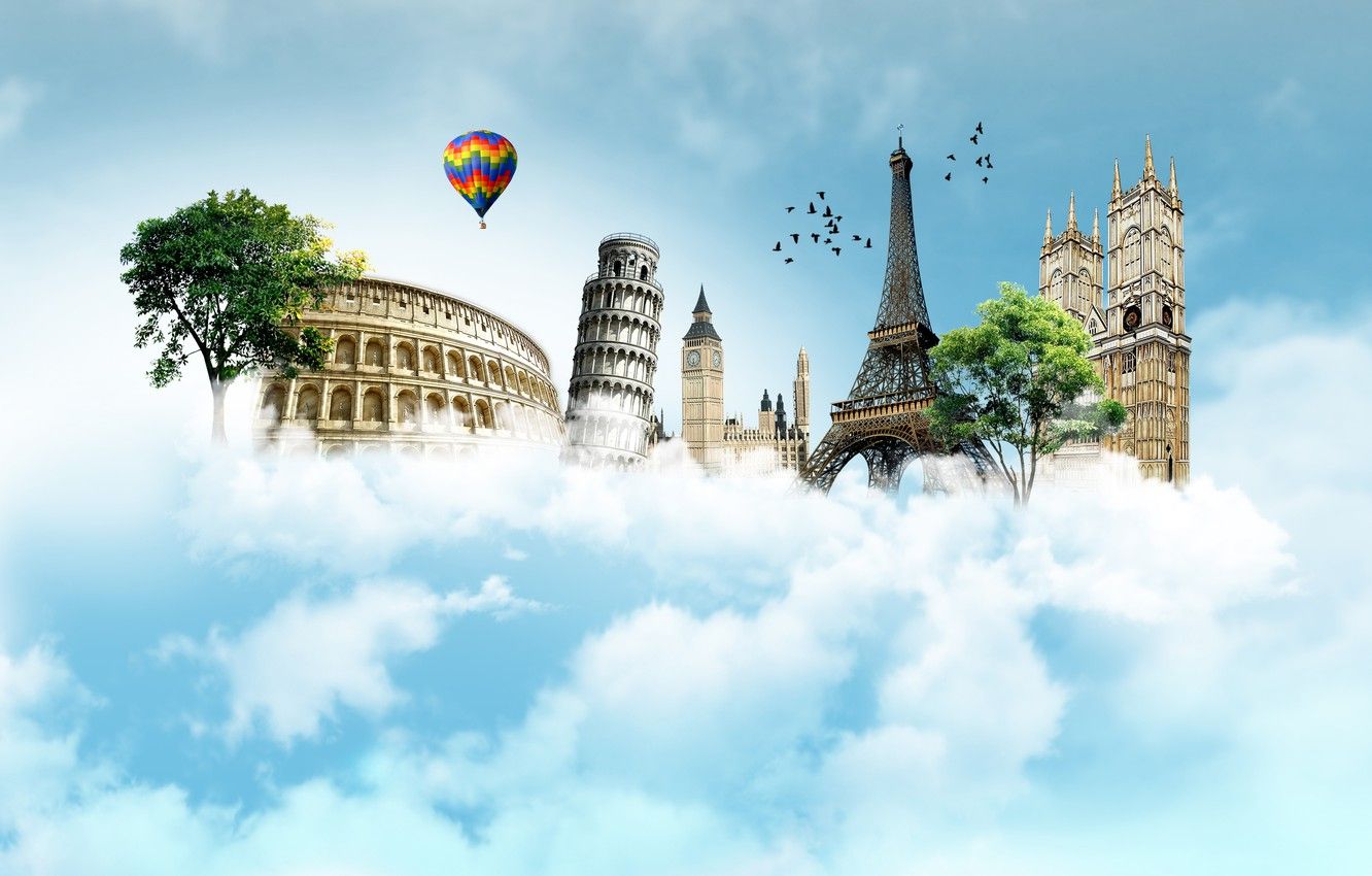 Monumenti famosi tra le nuvole, 1332x850 720p, PC