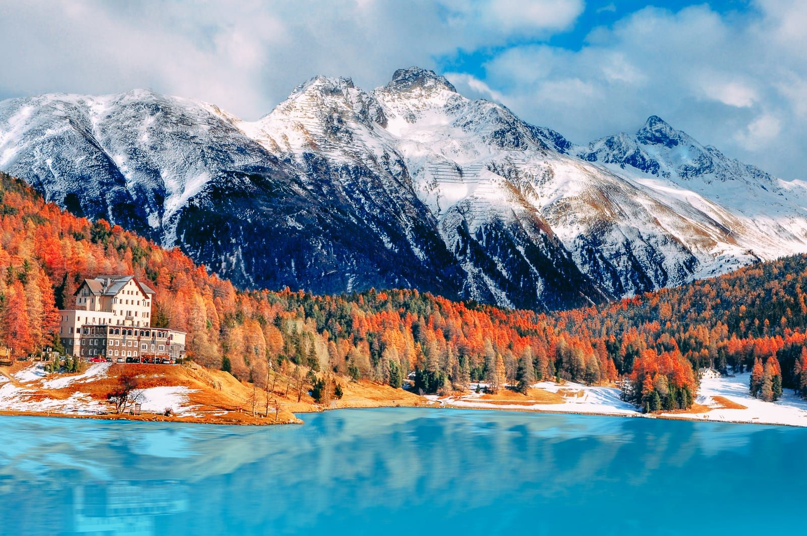 Lago alpino Svizzera montagne innevate, 1600x1063 900p, Desktop