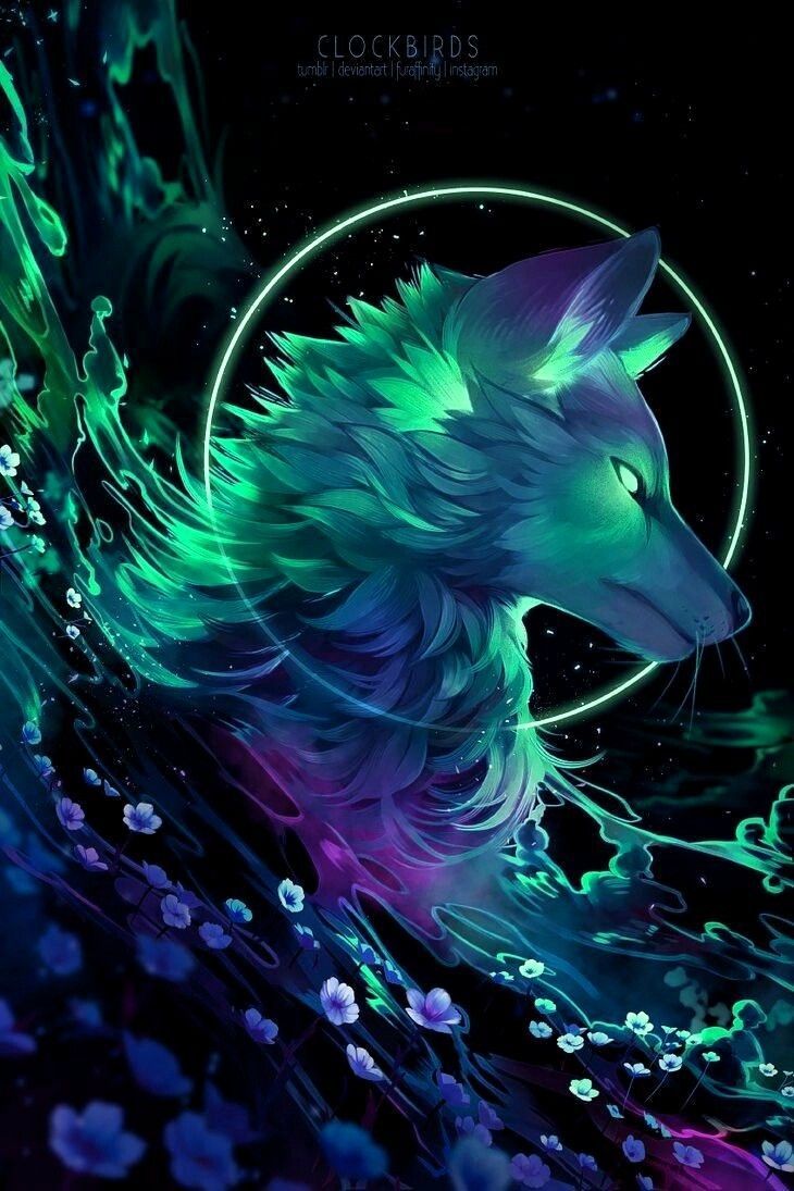 Lupo fantasy verde galassia, 730x1095 Full HD Verticale, Smartphone