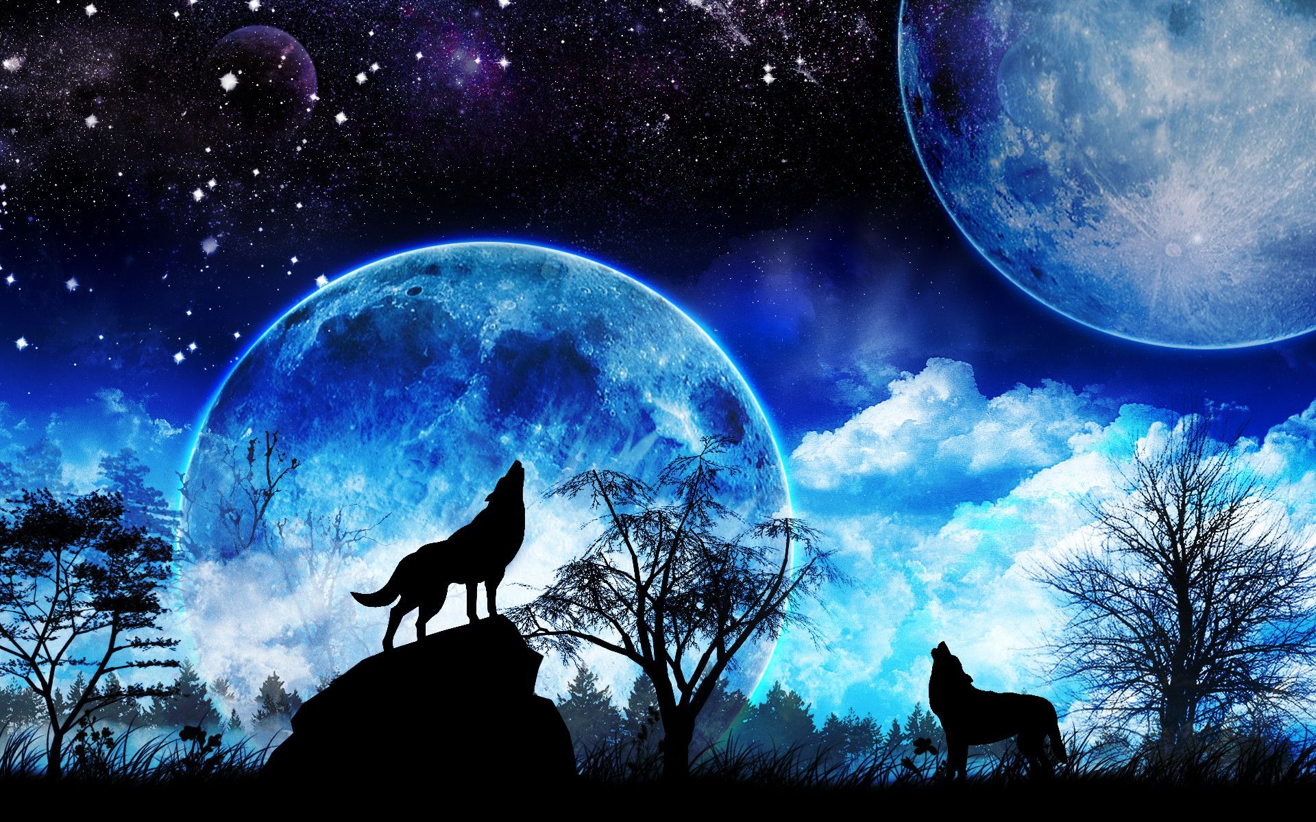 Lupi che ululano sotto lune, 1920x1200 Full HD+, PC