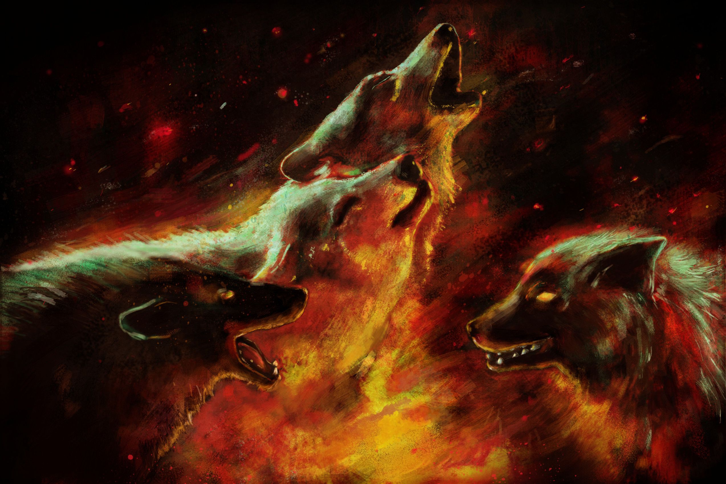 Lupi di fuoco ululanti, 2548x1700 Hi-Res, Laptop