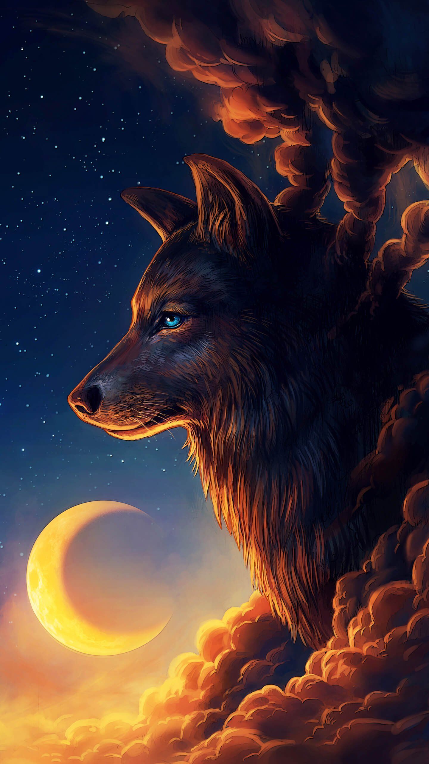 Lupo galassia luna crescente, 1440x2560 Full HD Verticale, Smartphone