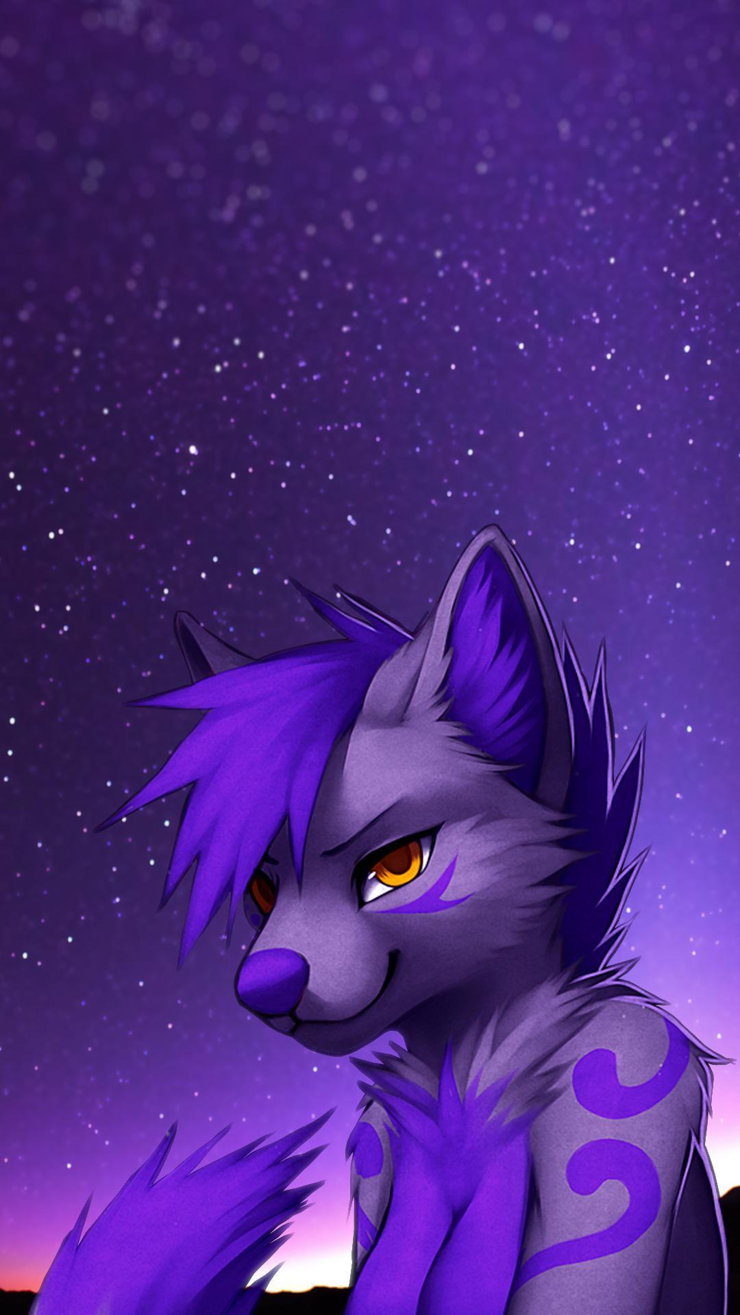 Lupo viola con galassia, 1080x1920 Verticale, Samsung Galaxy