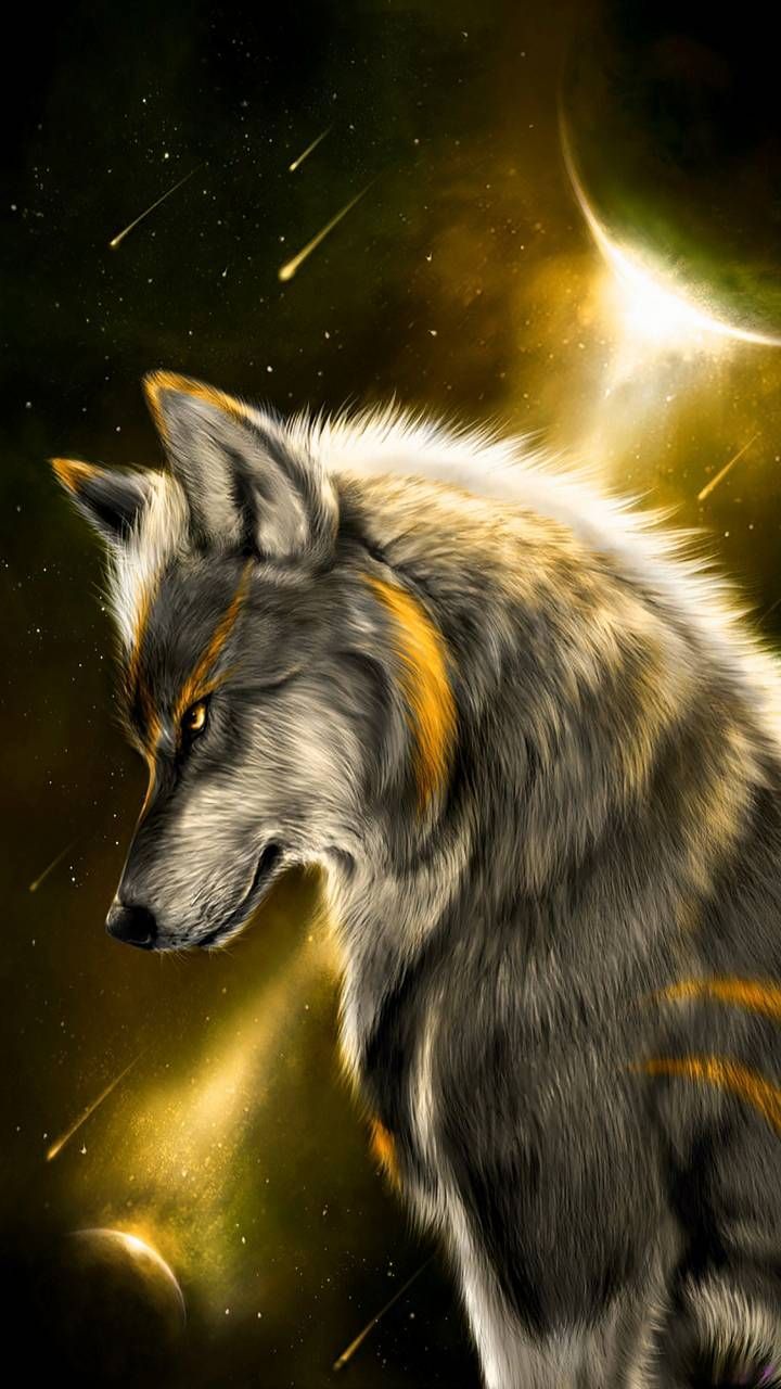 Lupo anime luce dorata, 720x1280 Verticale, OnePlus