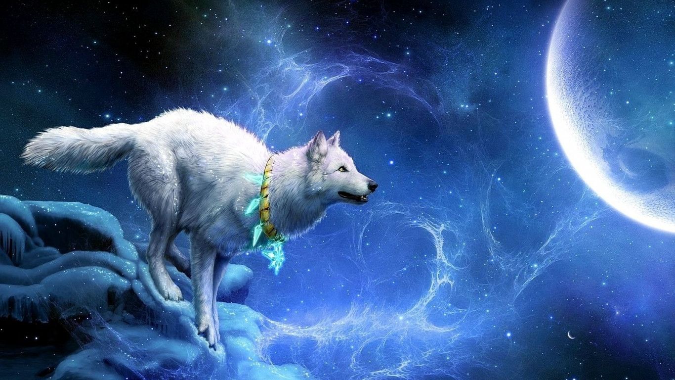 Lupo bianco anime luna, 1366x768 HD, PC Desktop