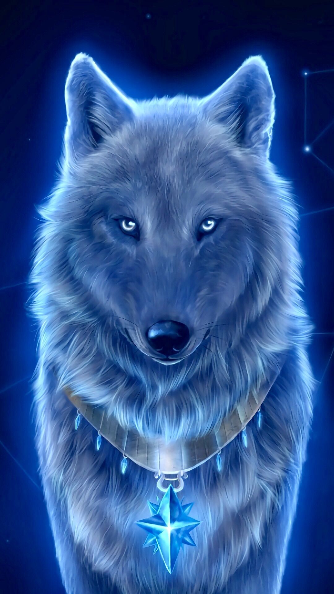 Lupo blu luminoso fantasy, 1080x1920 Verticale, Telefono