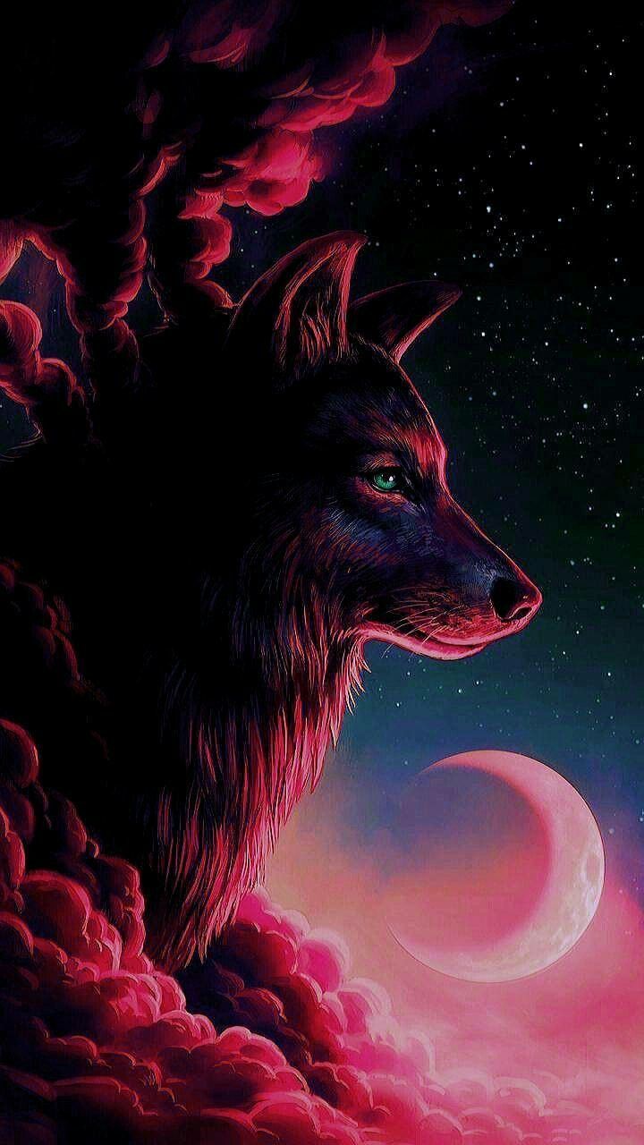 Lupo anime tra nuvole rosse, 720x1280 Verticale, Mobile