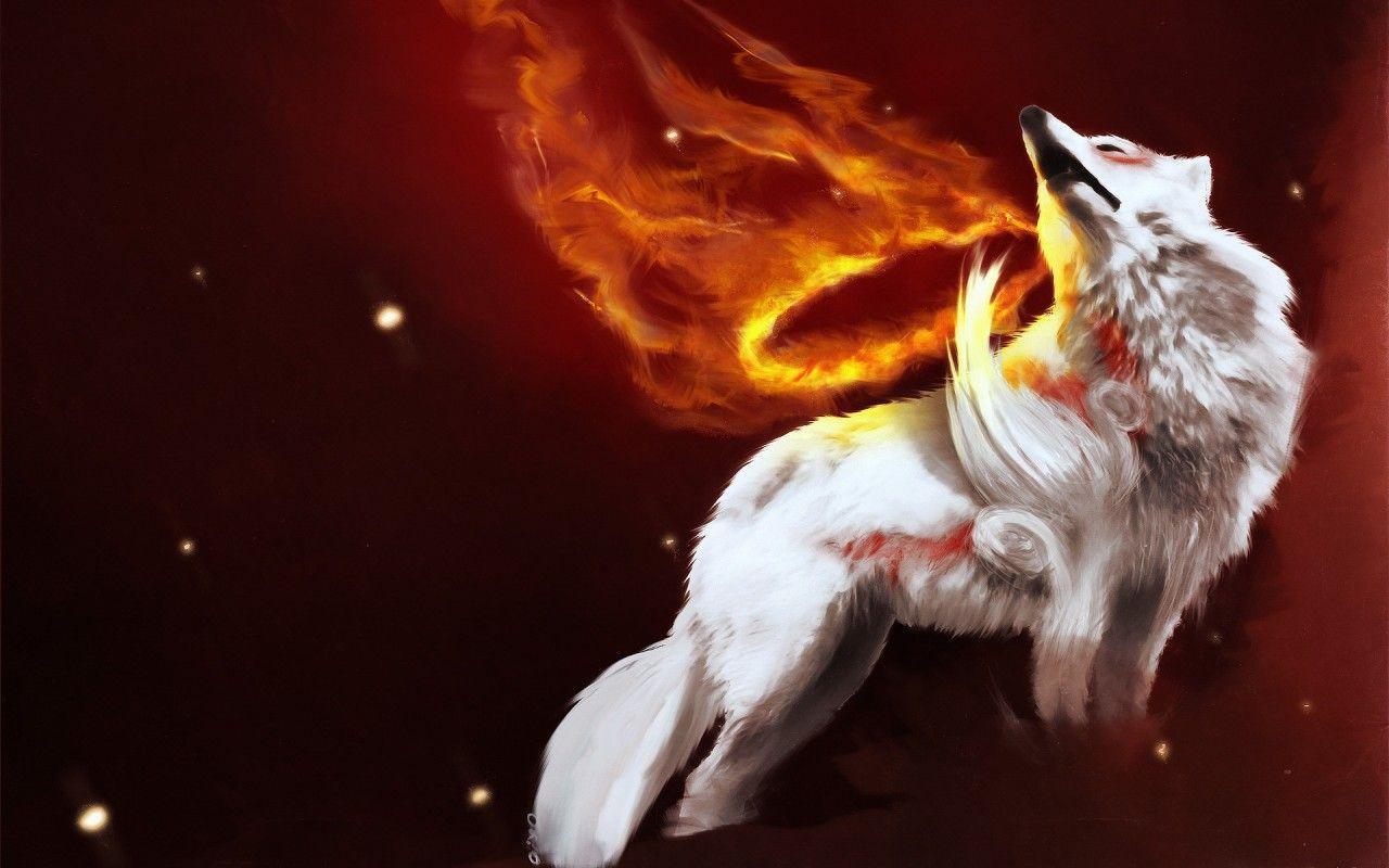 Lupo bianco anime fiamme, 1280x800 720p, MacBook Air