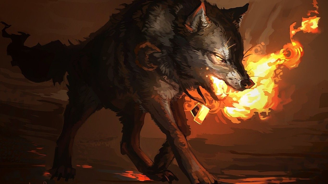 Lupo anime con fuoco, 1366x768 720p, Laptop