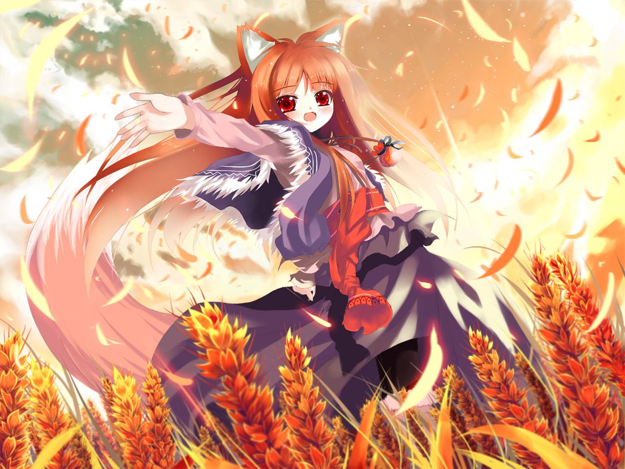 Ragazza anime lupo/volpe autunno, 1280x960 720p, Laptop