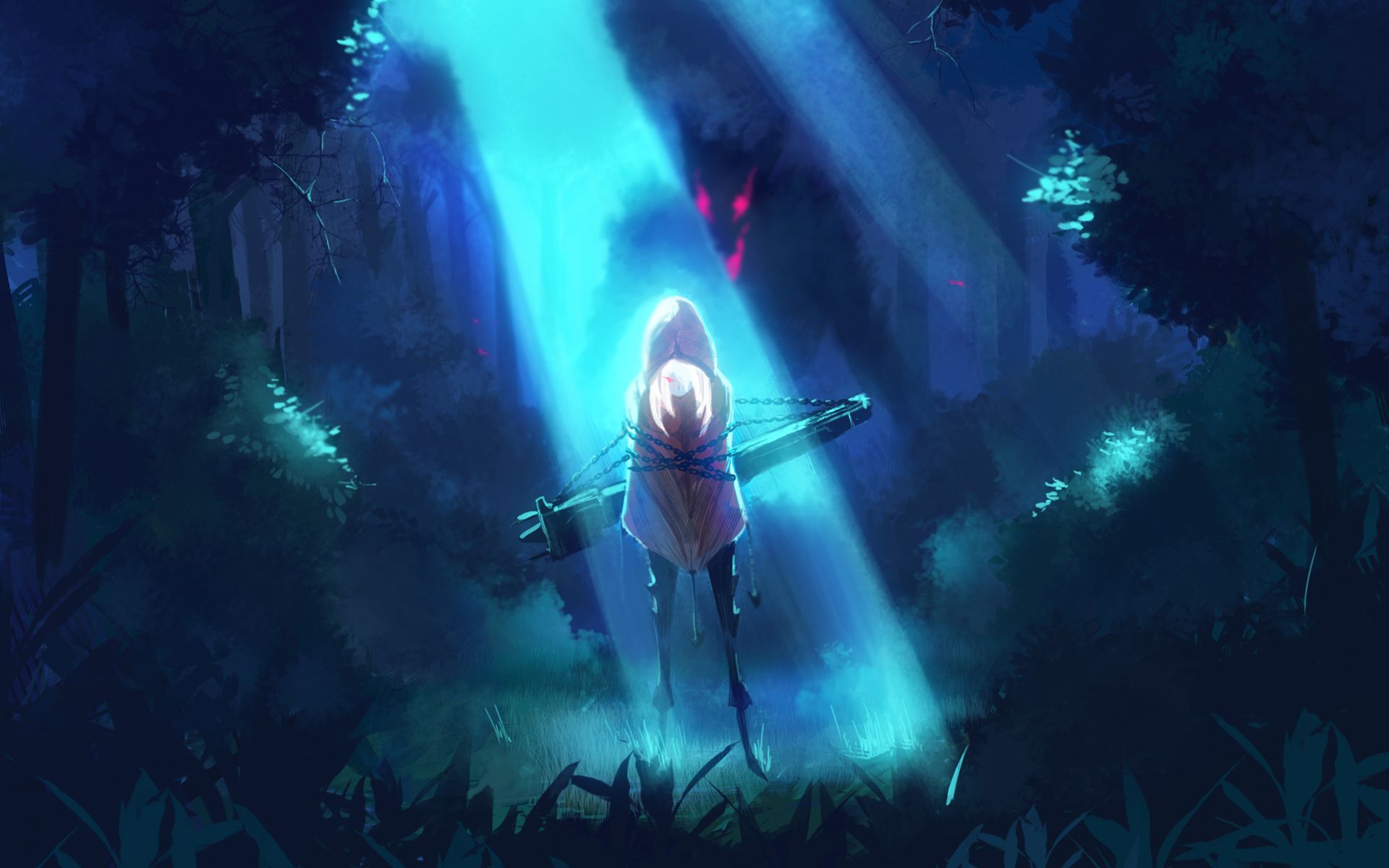Ragazza anime foresta blu, 1920x1200 Full HD+, Laptop