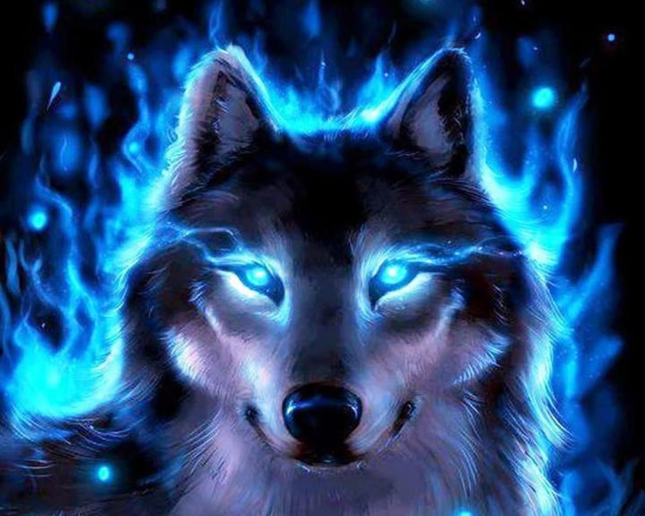 Lupo con fiamme blu, 1280x1024 HD, Desktop