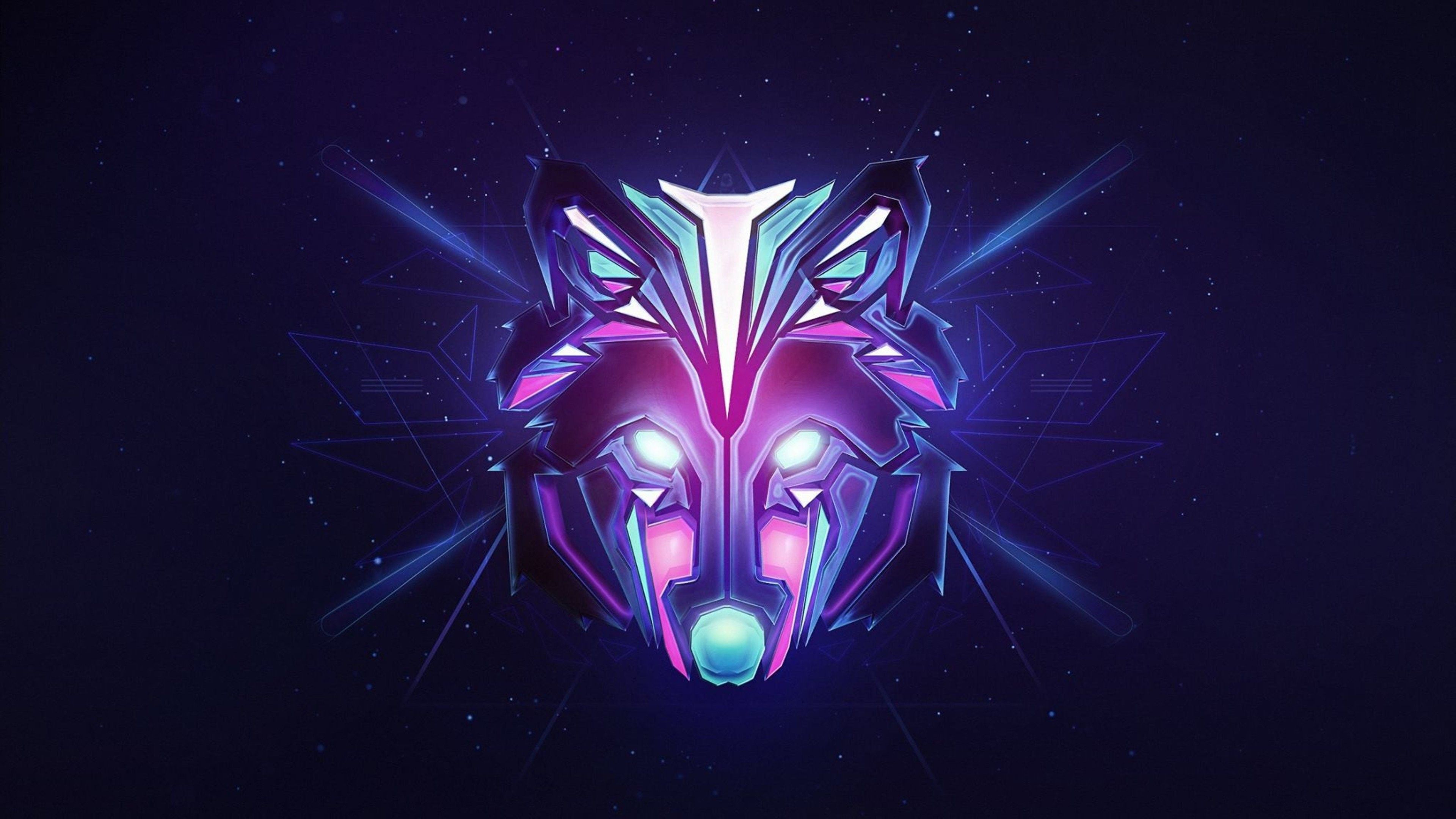 Lupo geometrico neon blu-viola, 3840x2160 Ultra HD, 4K TV