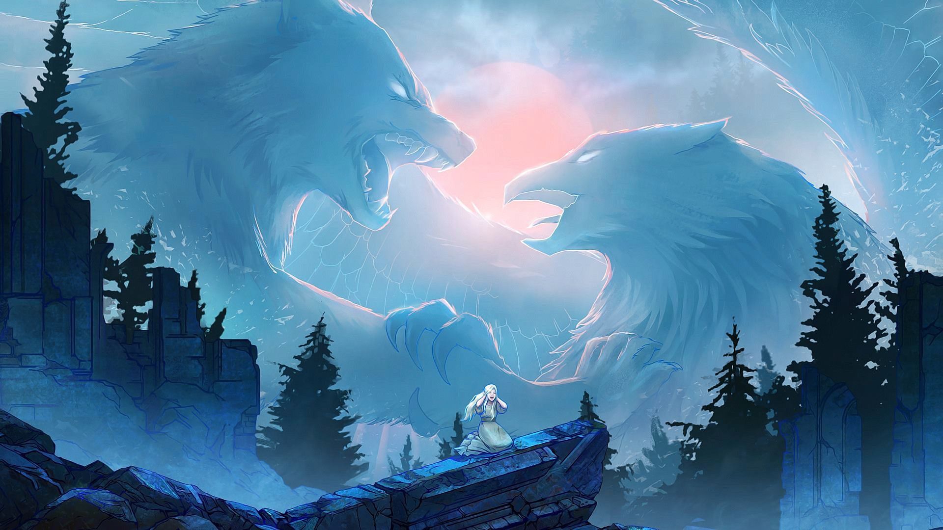 Due lupi di ghiaccio epici, 1920x1080 Full HD 1080p, PC Desktop