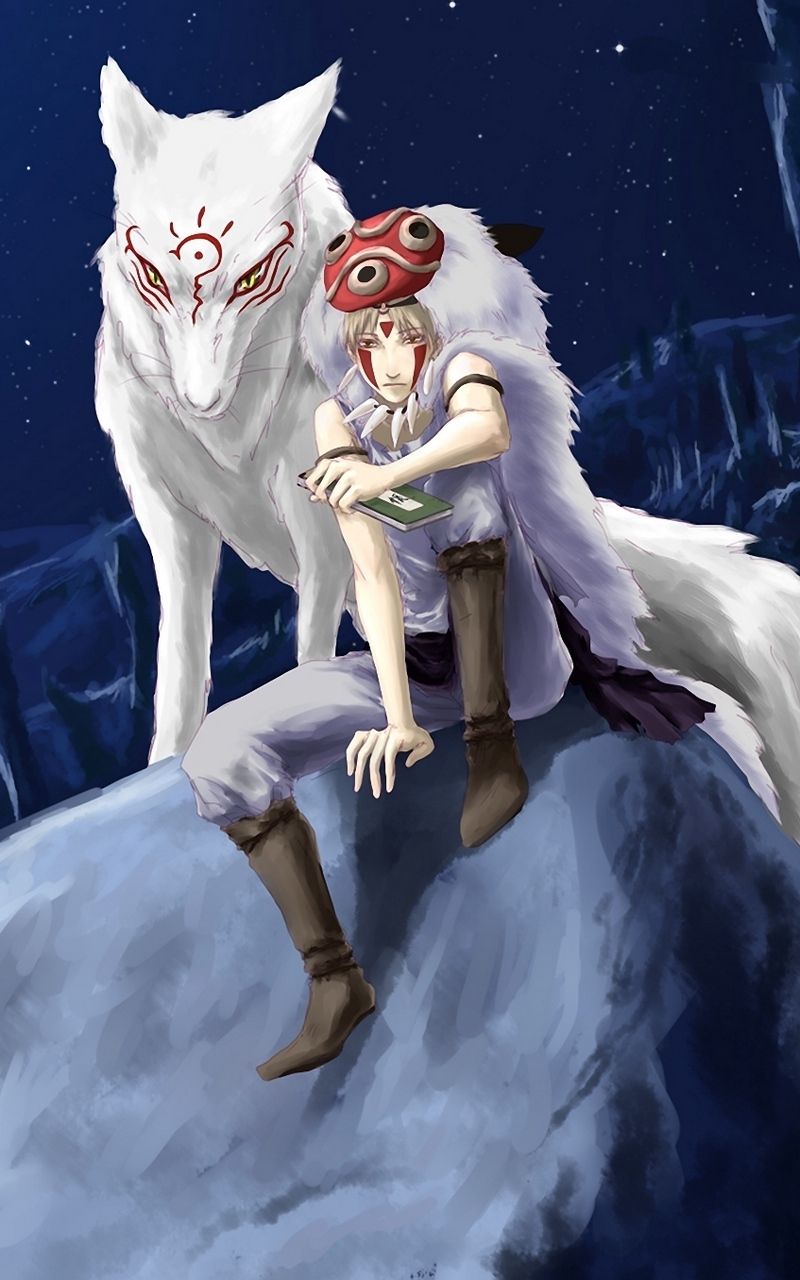 Principessa Mononoke con lupo bianco, 800x1280 Verticale, Telefono