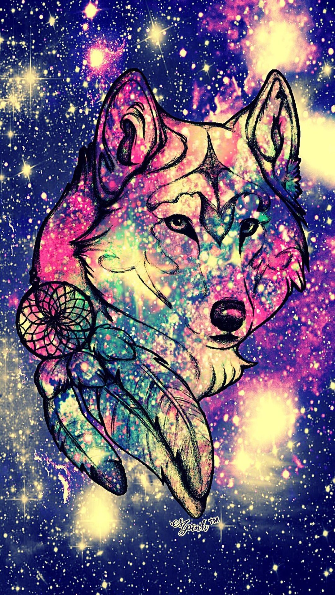 Lupo galattico con acchiappasogni, 1080x1920 Verticale, Mobile
