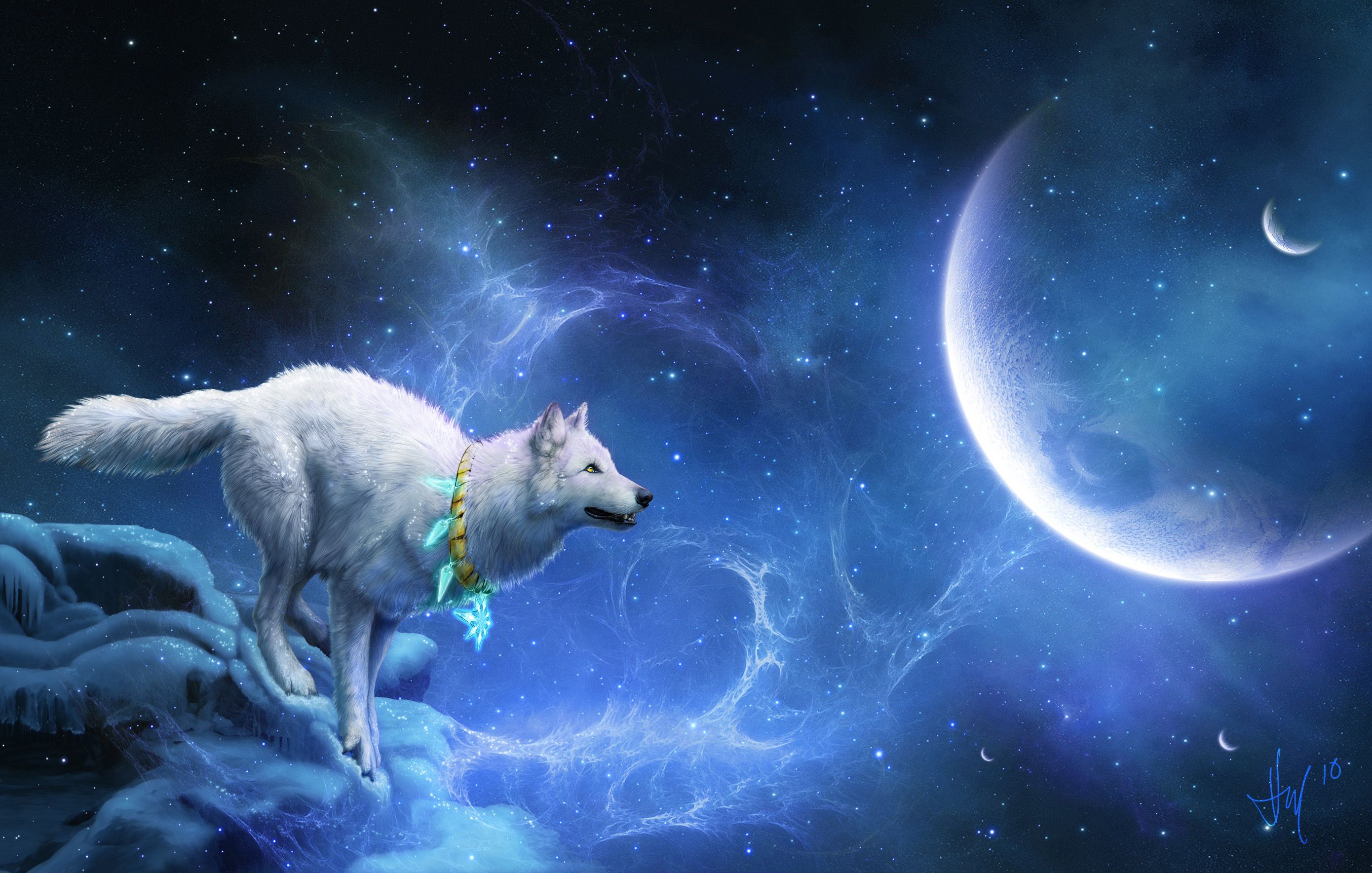 Lupo bianco galassia luna, 2780x1769 2K+, PC